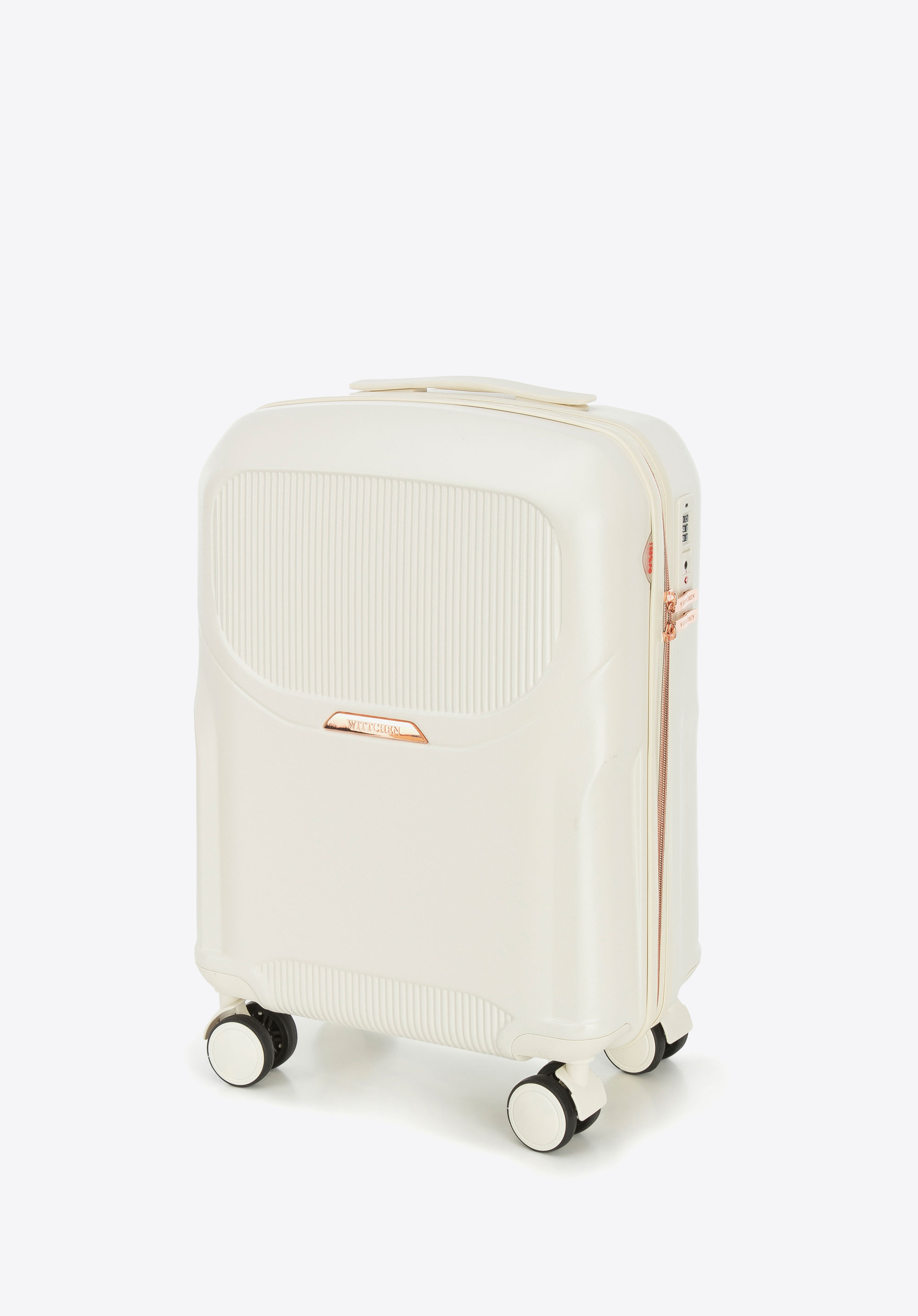 Walizka kabinowa z polikarbonu z suwakiem w kolorze różowego złota