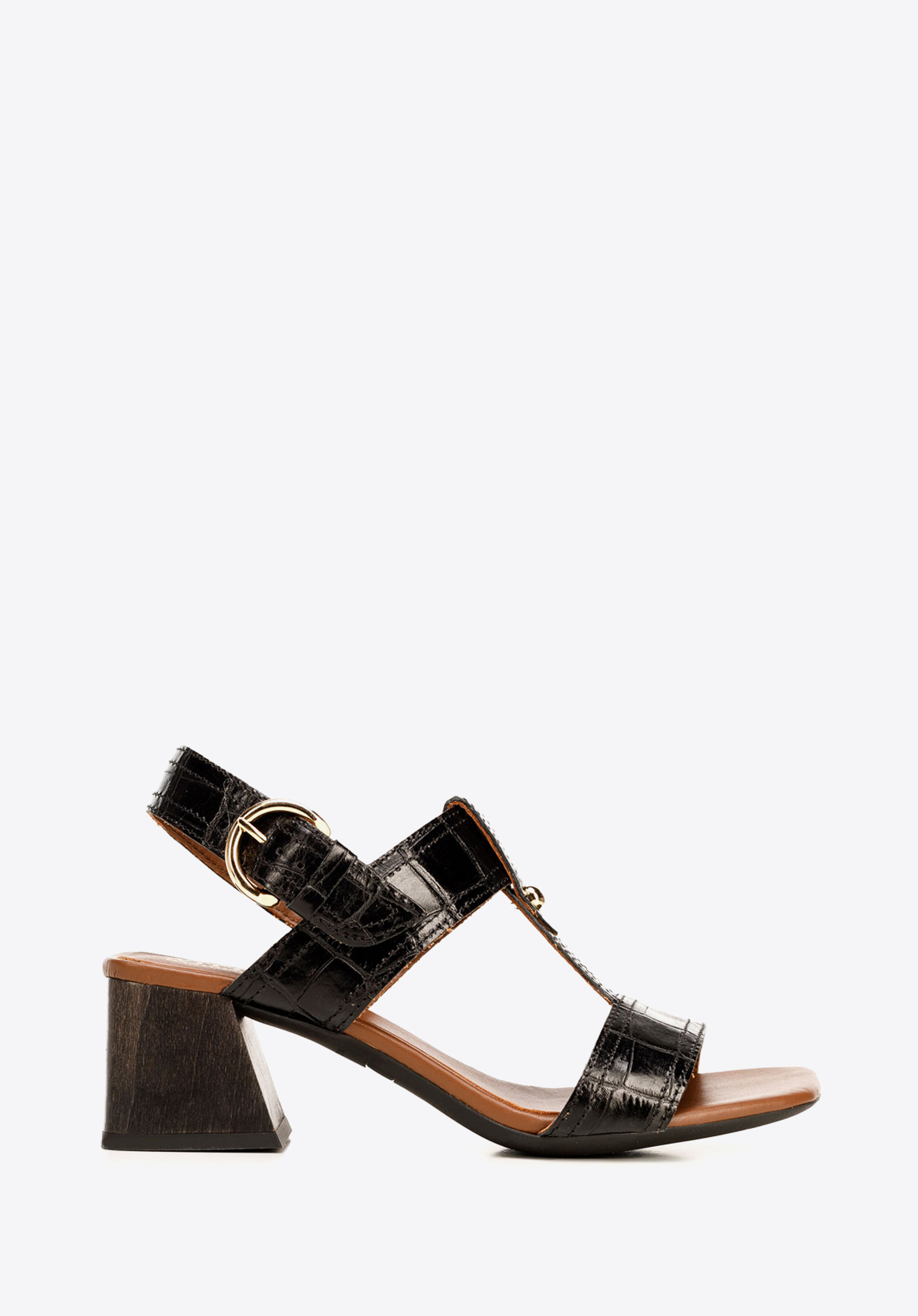 Sandały ze skóry croco na słupku