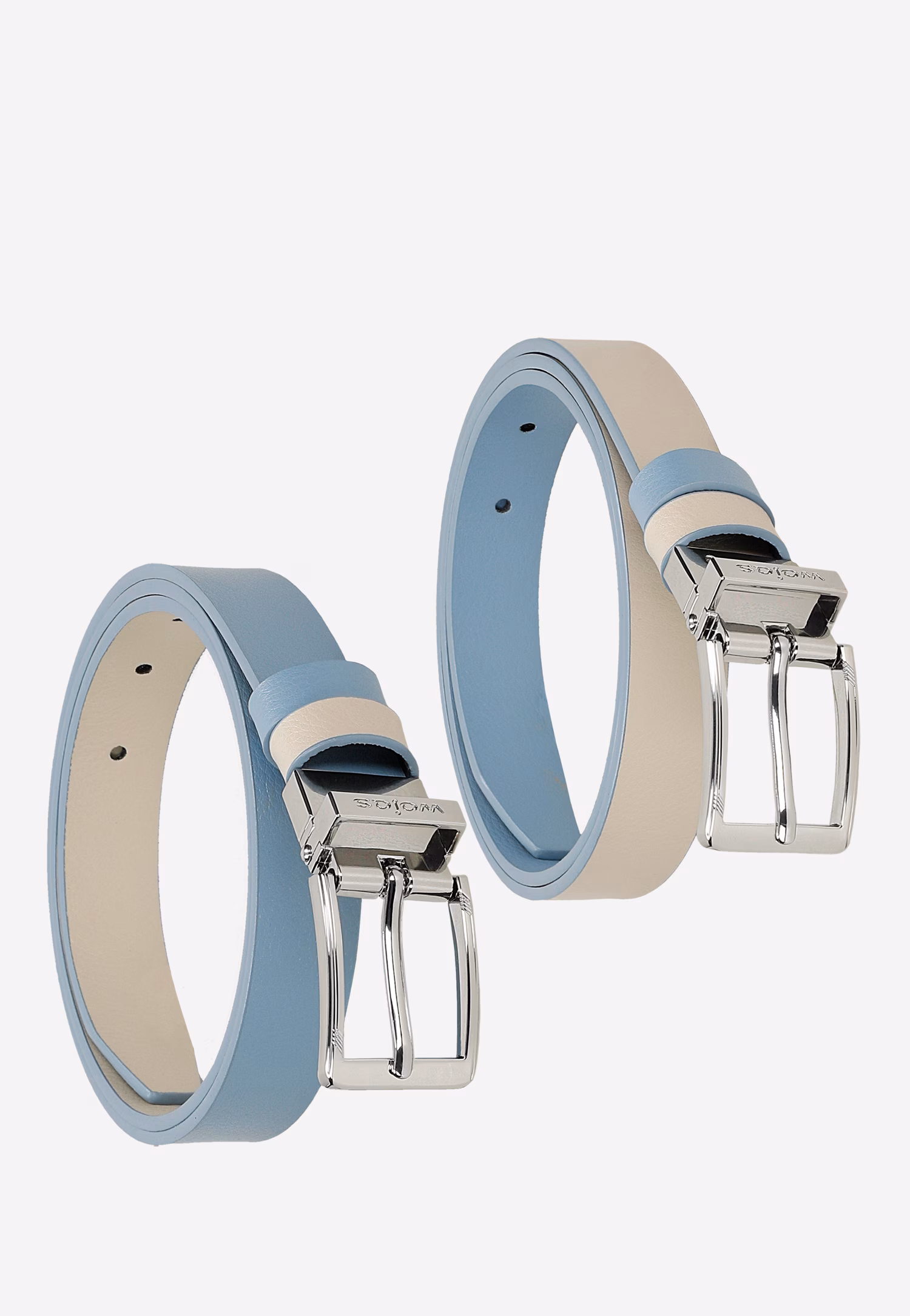 Dwustronny brązowy pasek damski ze skóry licowej ze złotą klamrą