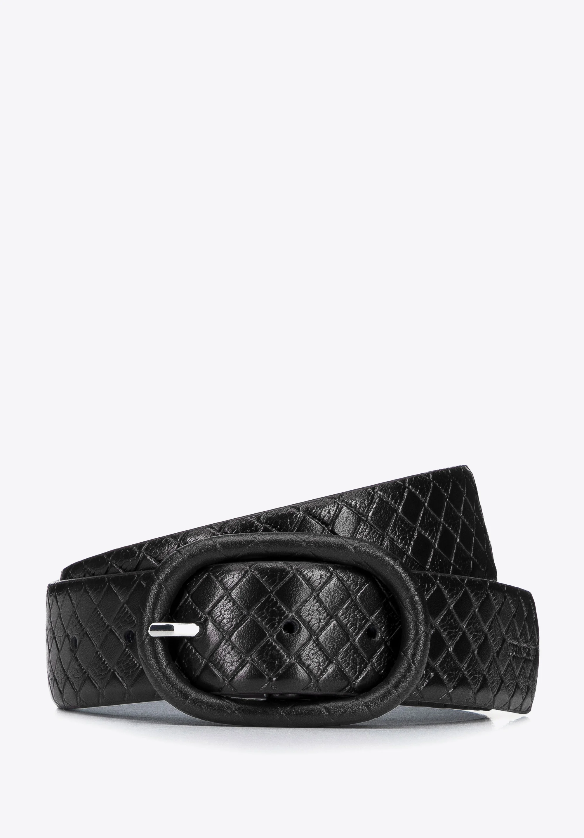 Damski pasek skórzany z geometrycznym tłoczeniem