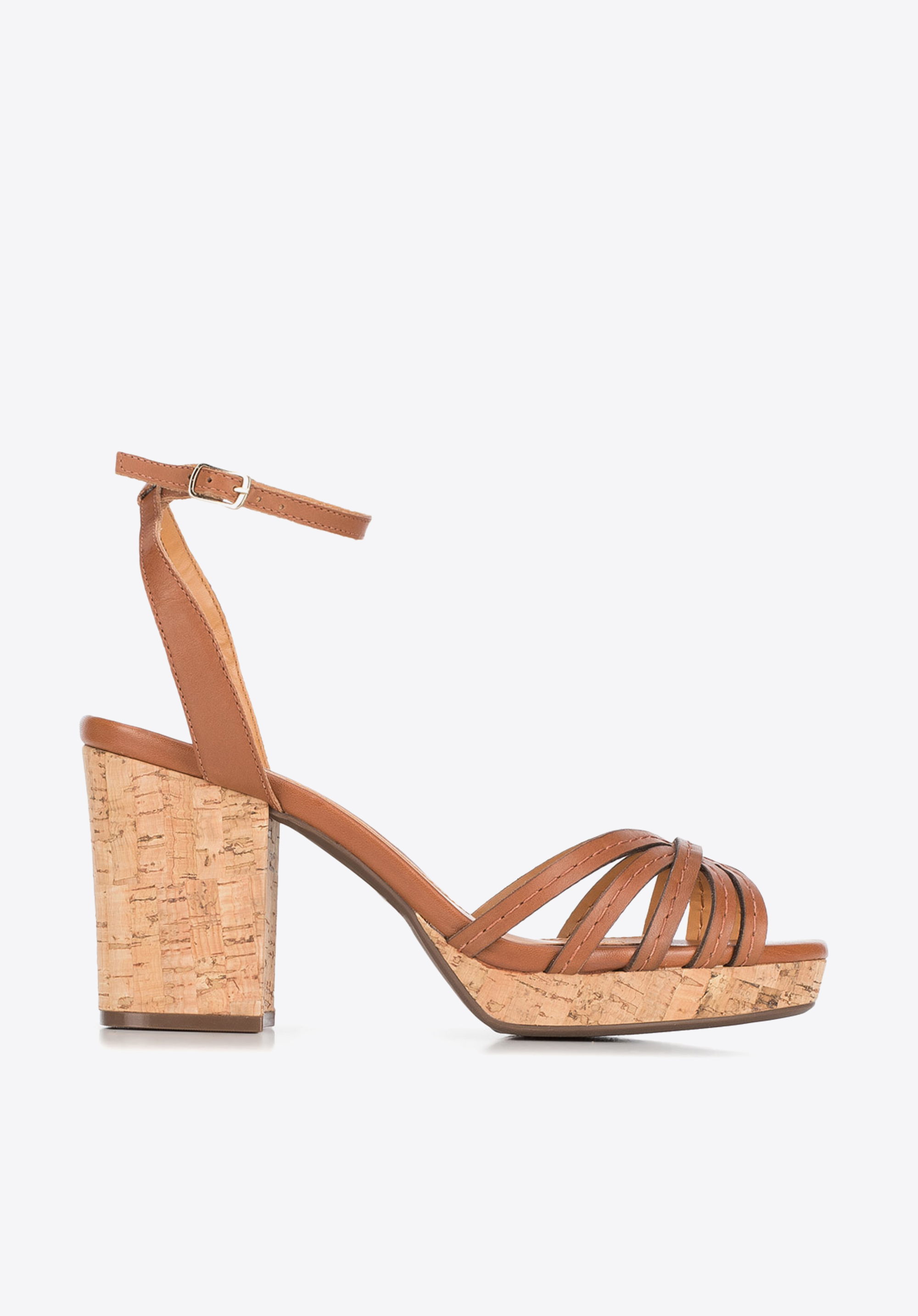 Damskie sandały skórzane na korku