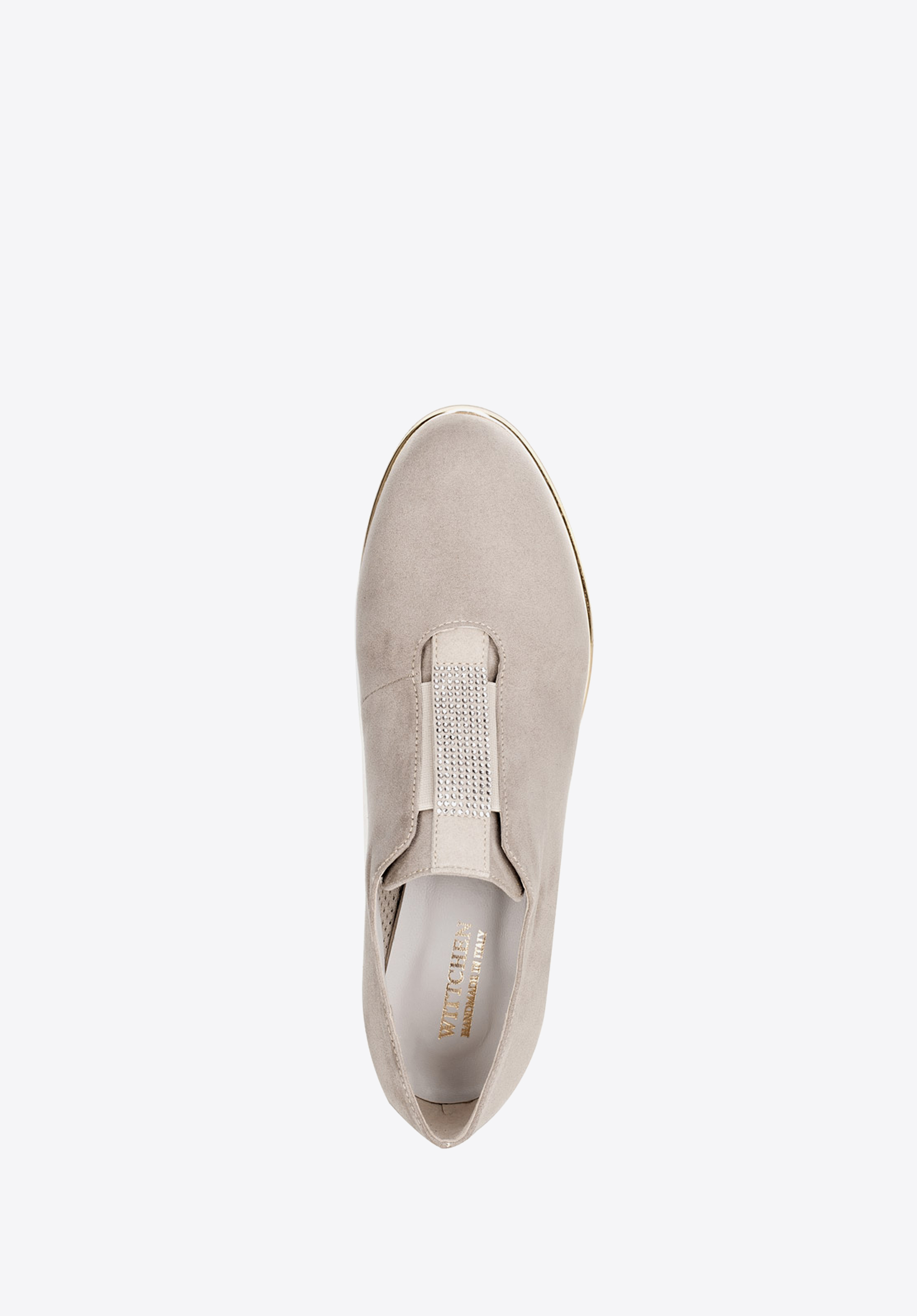 Damskie półbuty na koturnie z biżuteryjną wstawką