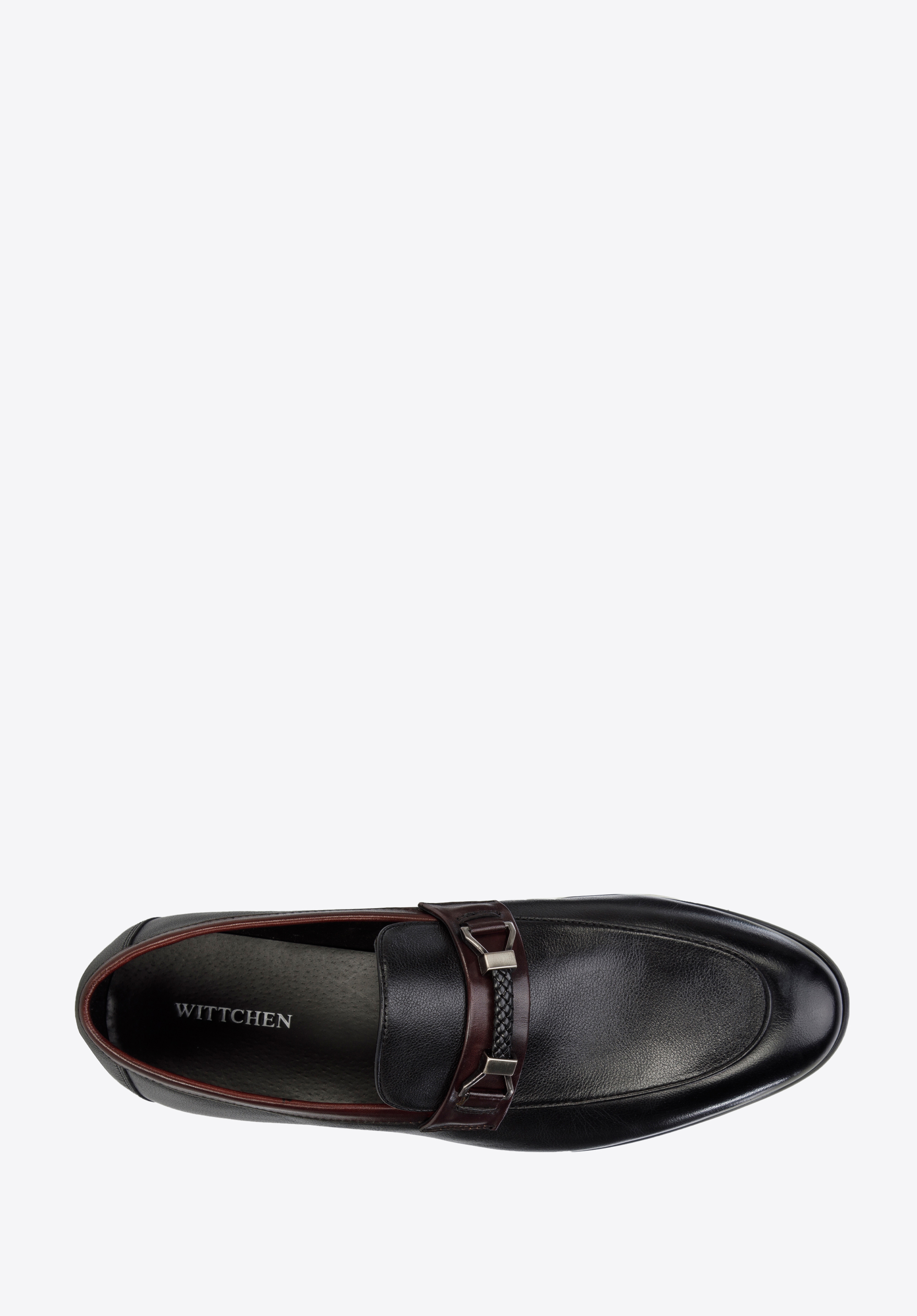 Męskie mokasyny skórzane z klamerką i plecionką