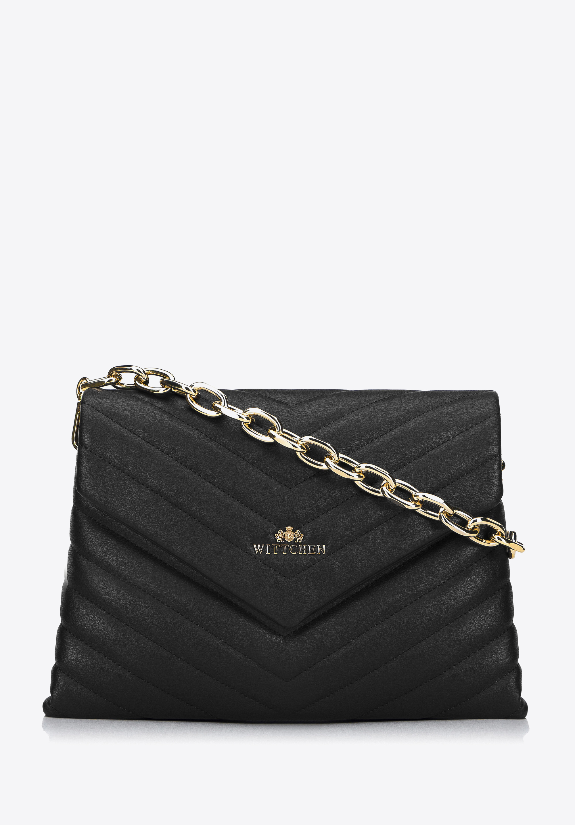 Damska torebka z pikowanej skóry na łańcuchu trapezowa