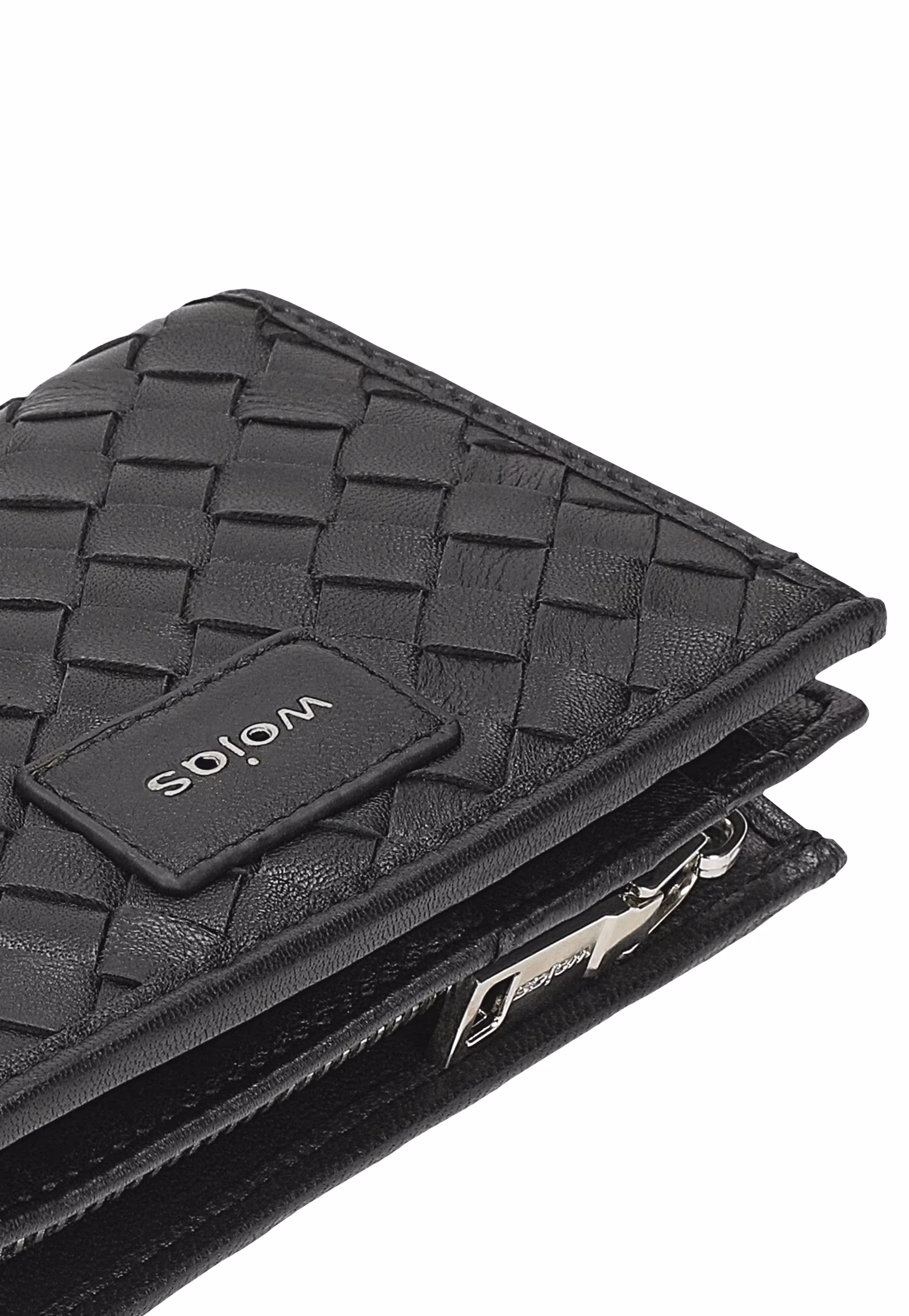 Czarny portfel damski z plecionej skóry licowej