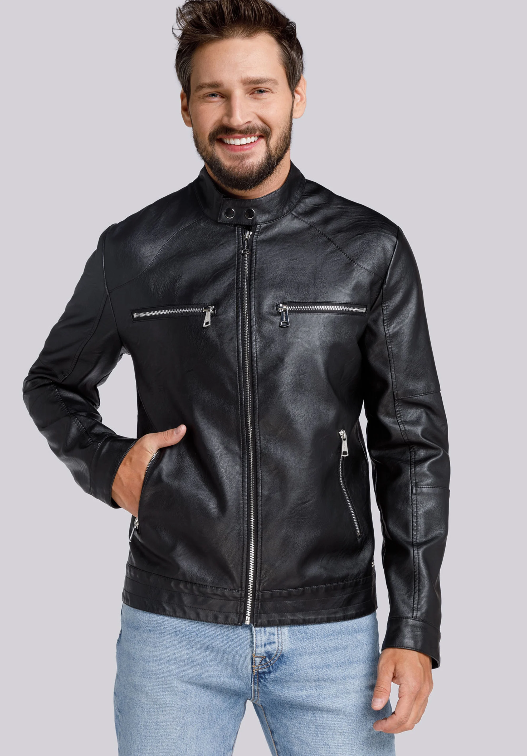 Męska kurtka z ekoskóry klasyczna ze stójką