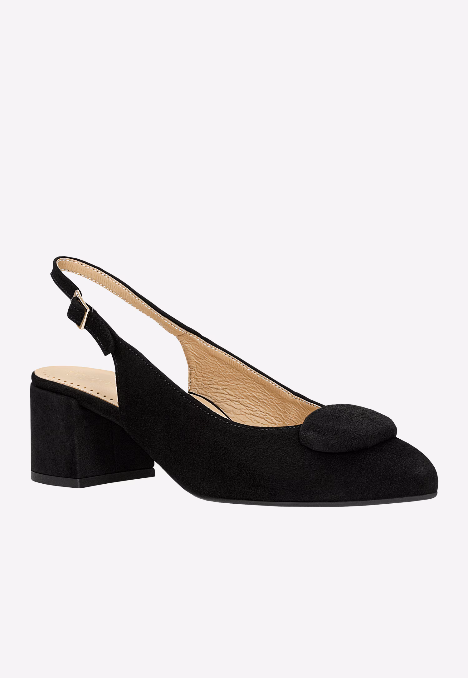 Czarne czółenka na niskim obcasie z odkrytą piętą