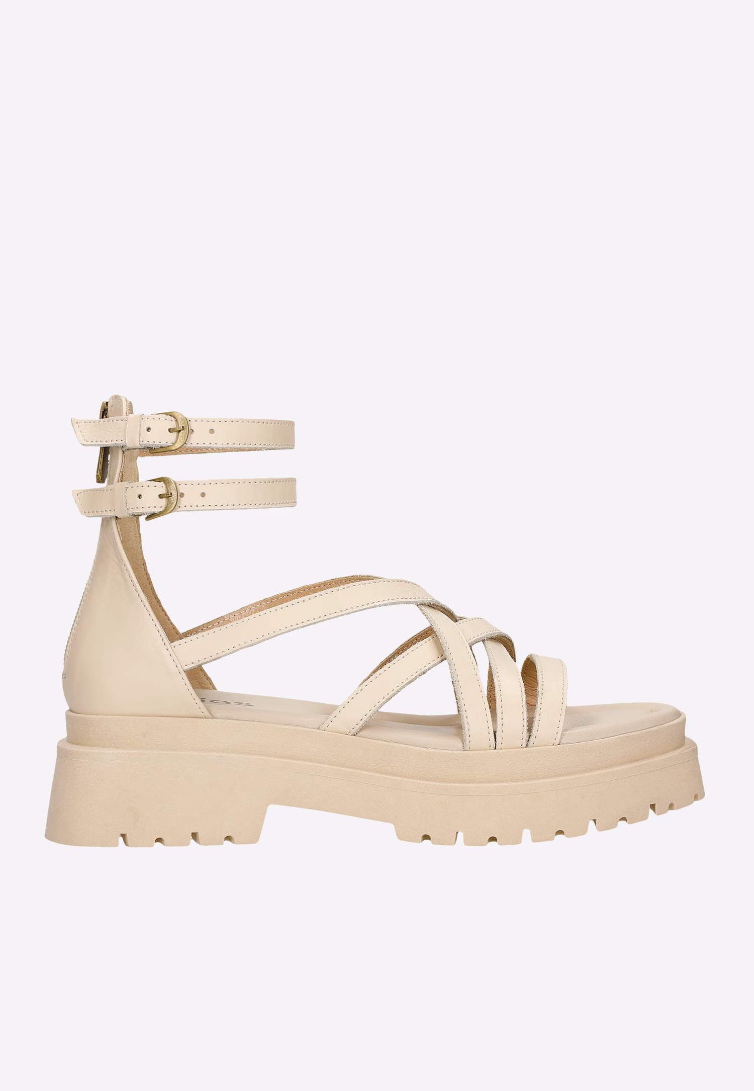 Masywne beżowe sandały damskie ze skóry