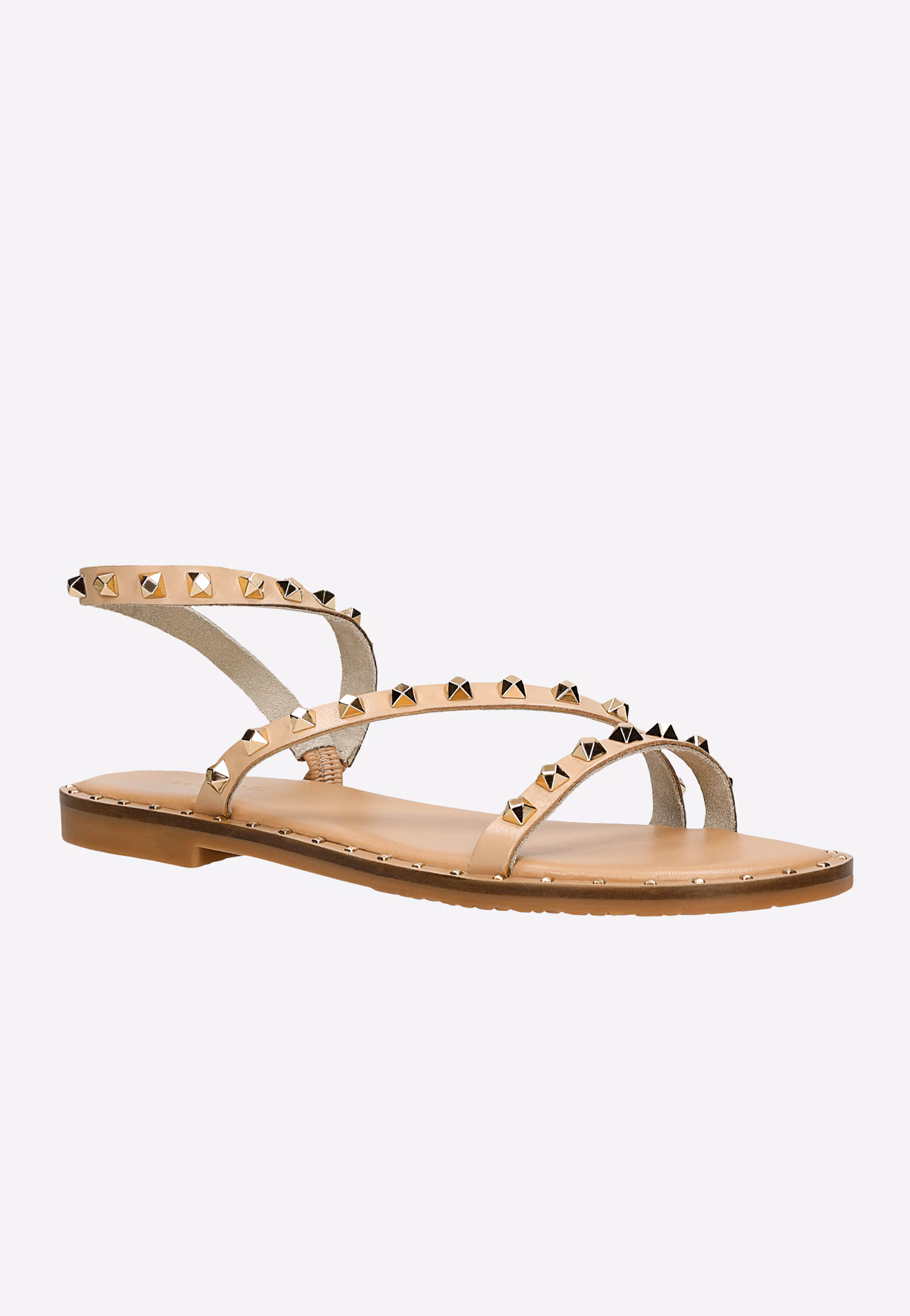 Beżowe skórzane sandały z ćwiekami