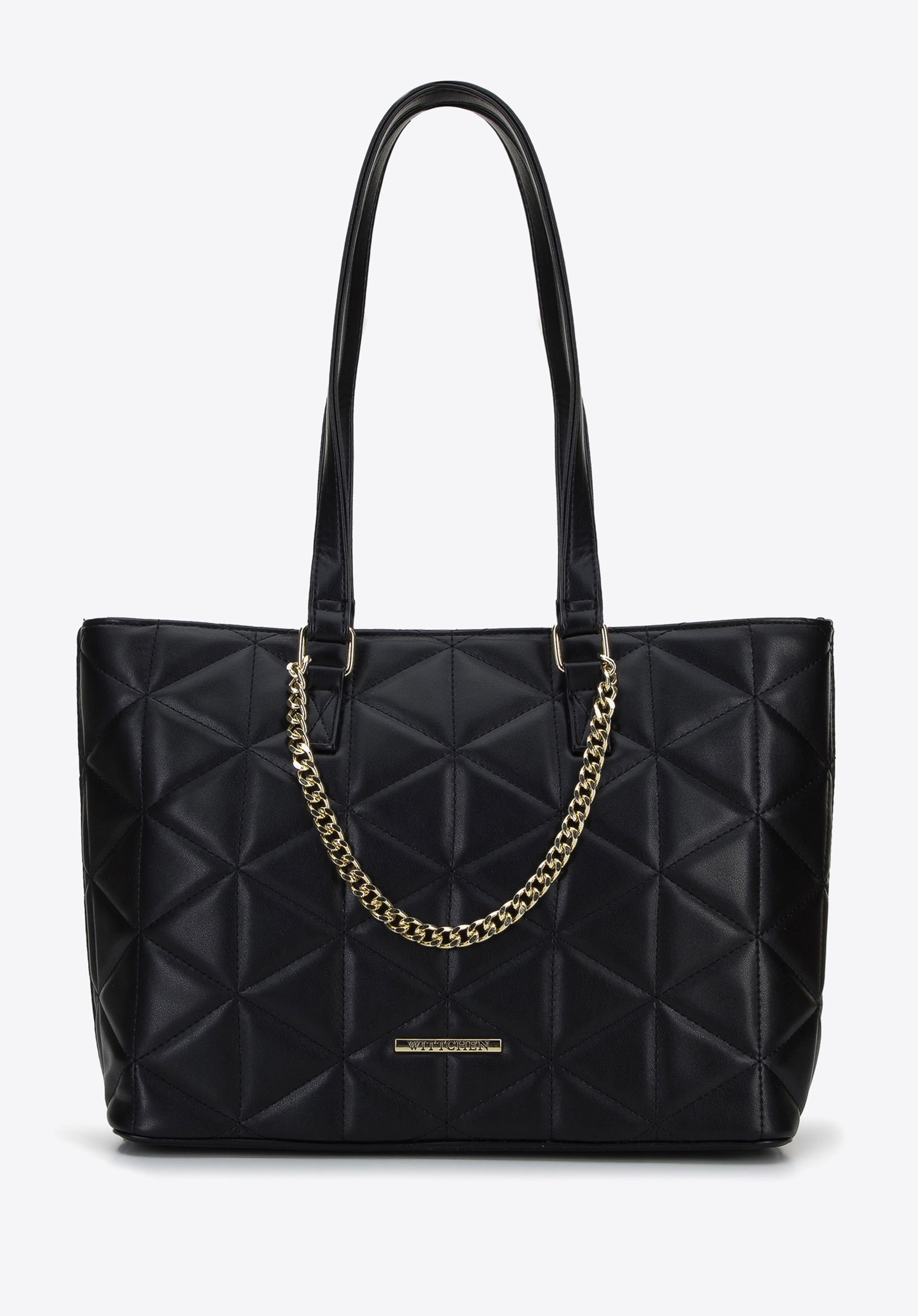 Torebka shopperka z ekoskóry pikowanej w trójkąty z łańcuszkiem