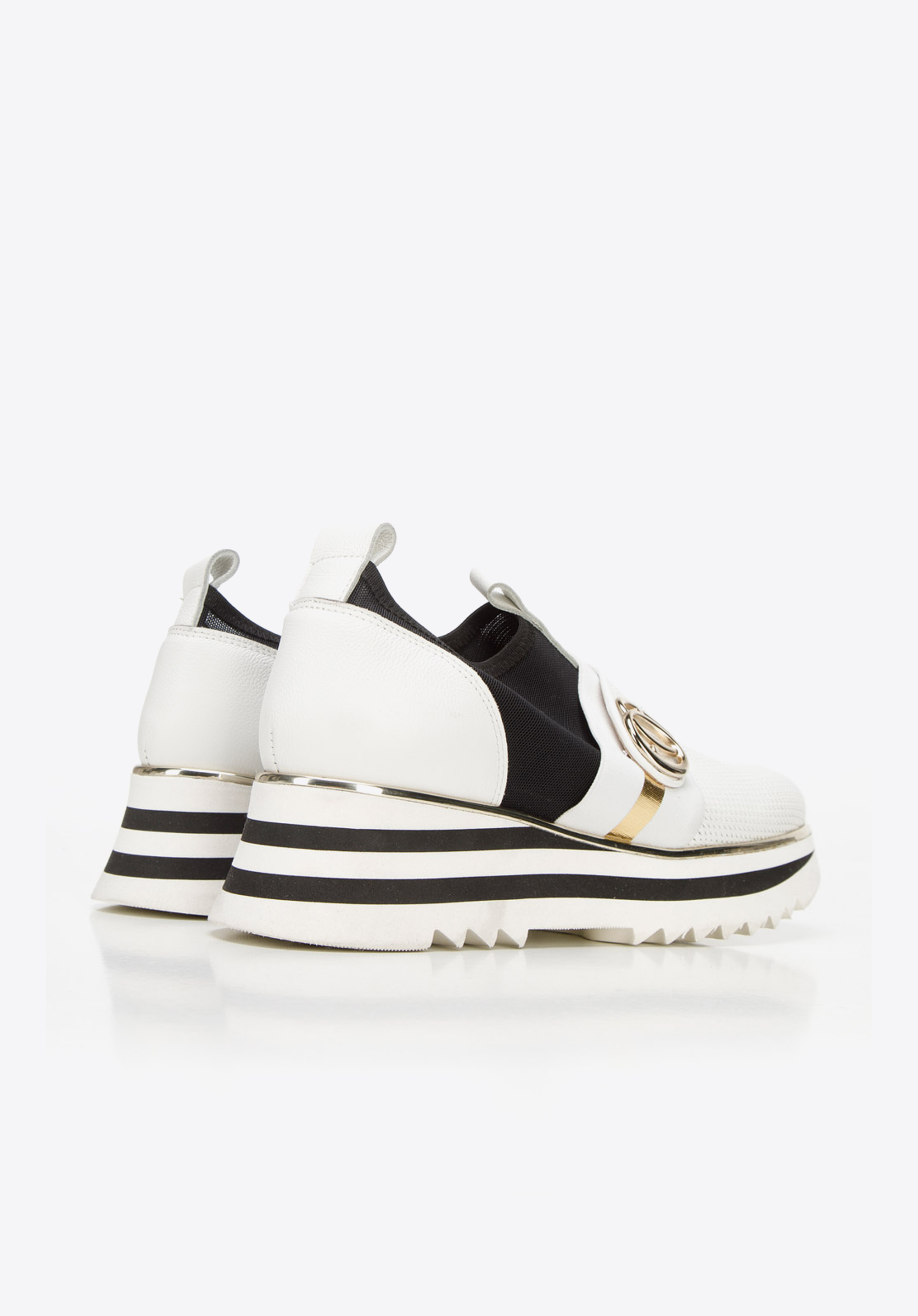 Damskie sneakersy skórzane na platformie ażurowe