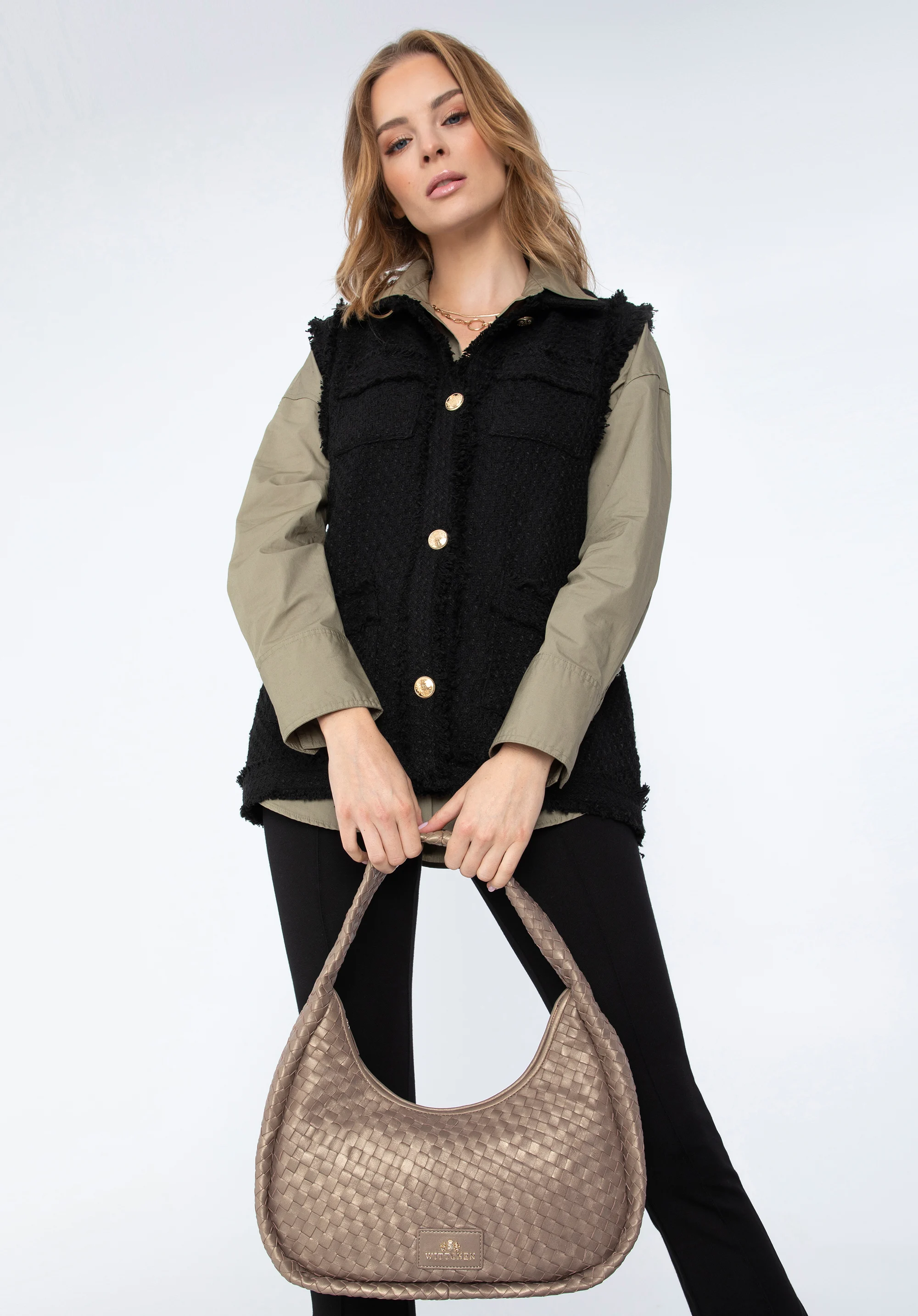 Torebka bagietka ze skórzanej plecionki duża