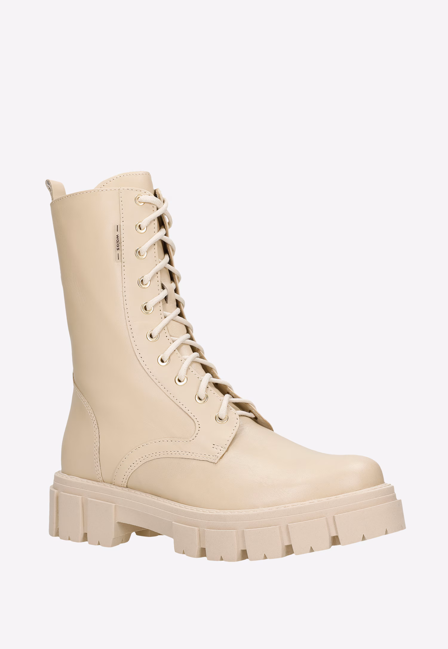 Wysokie beżowe trzewiki damskie typu bikery