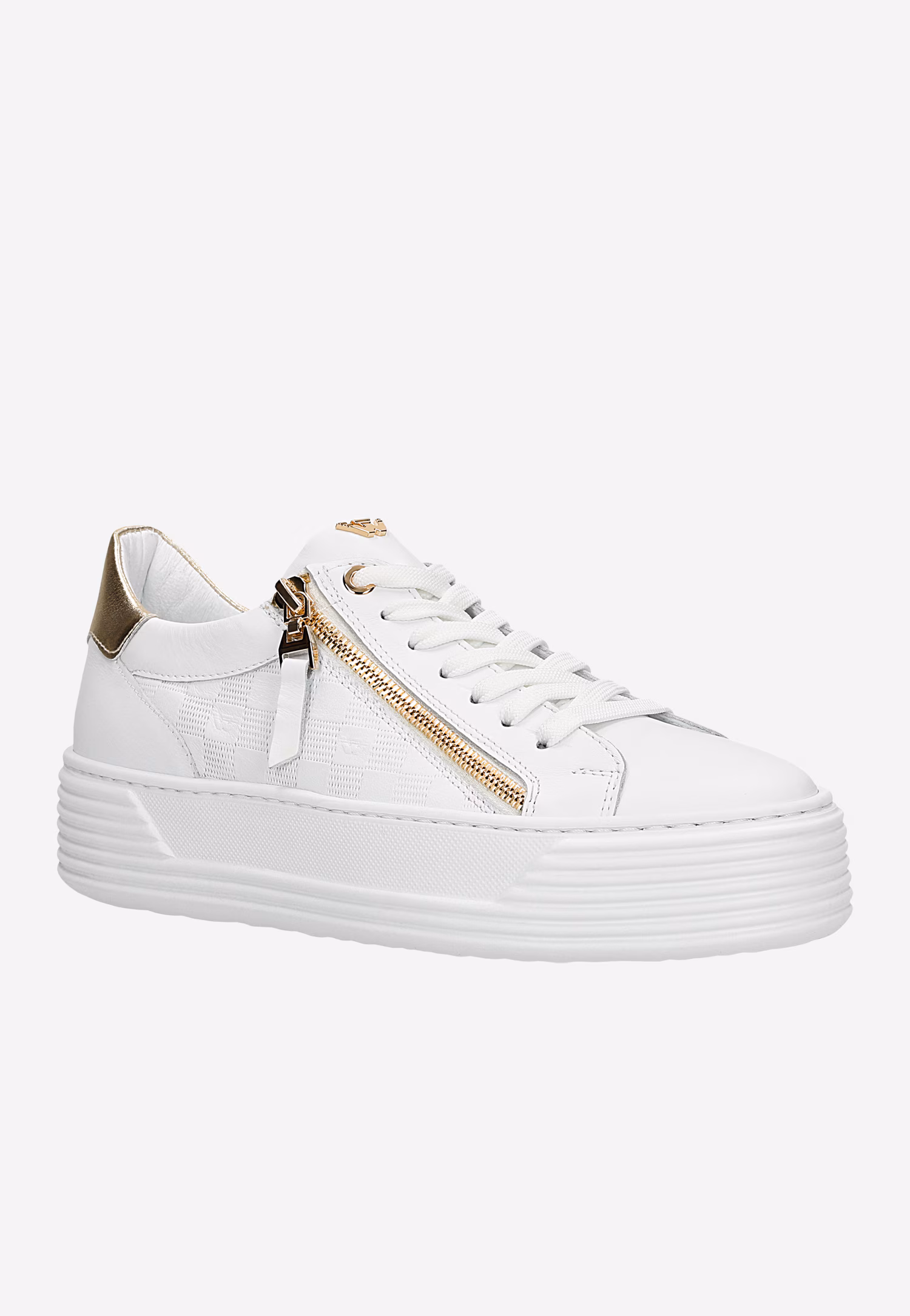 Białe trampki damskie ze złotym ozdobnym zamkiem