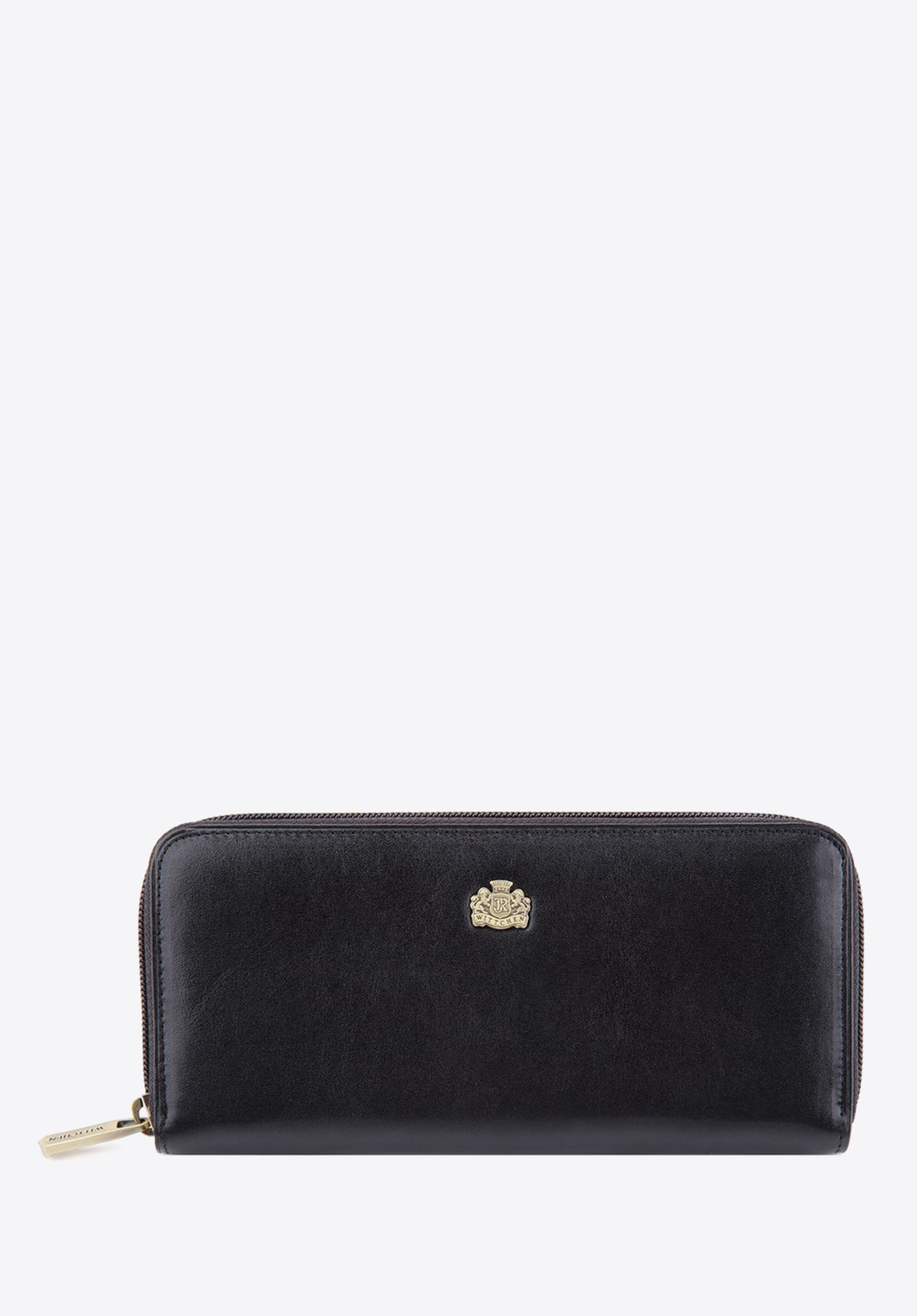 Damski portfel ze skóry z herbem na zamek