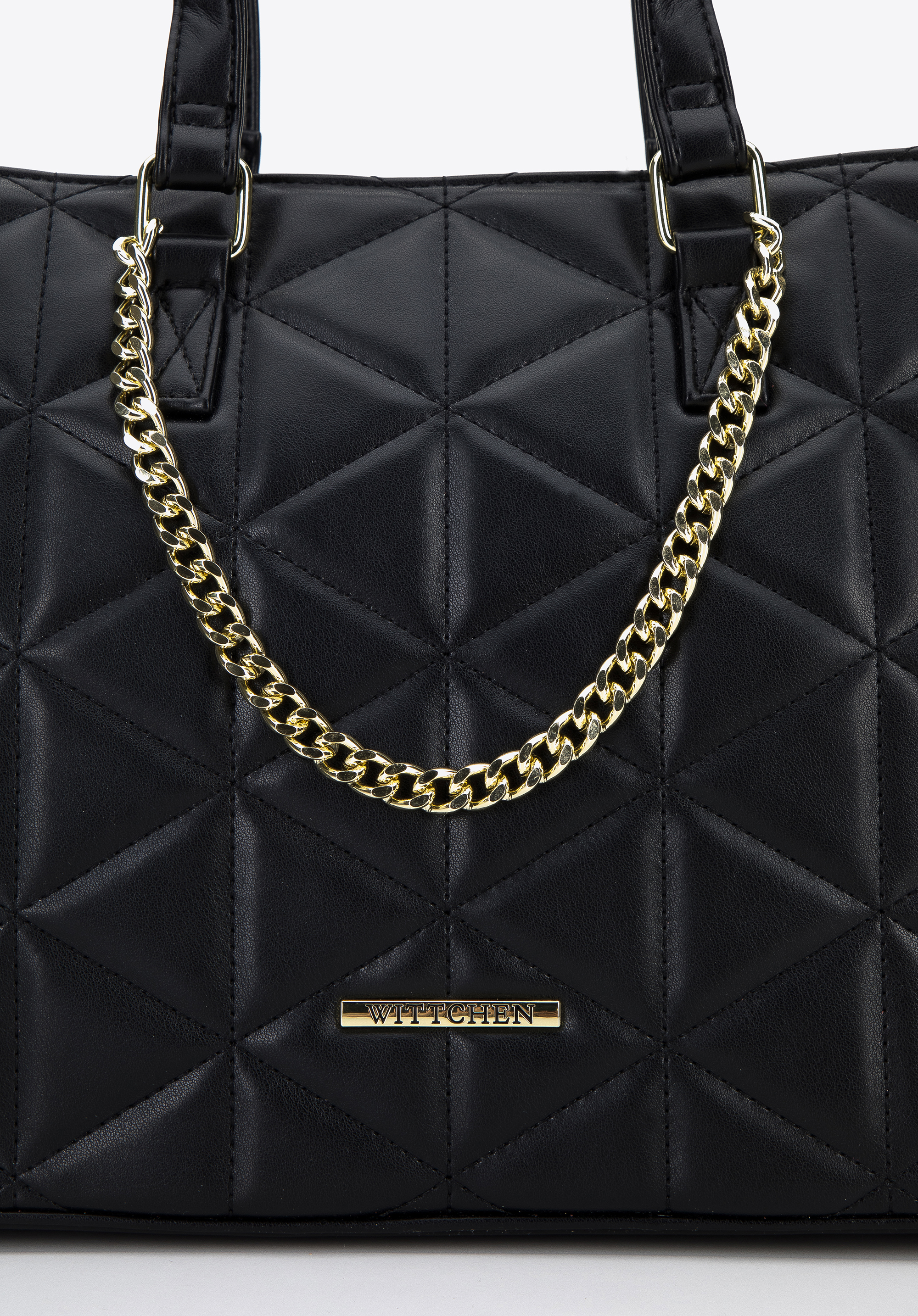 Torebka shopperka z ekoskóry pikowanej w trójkąty z łańcuszkiem