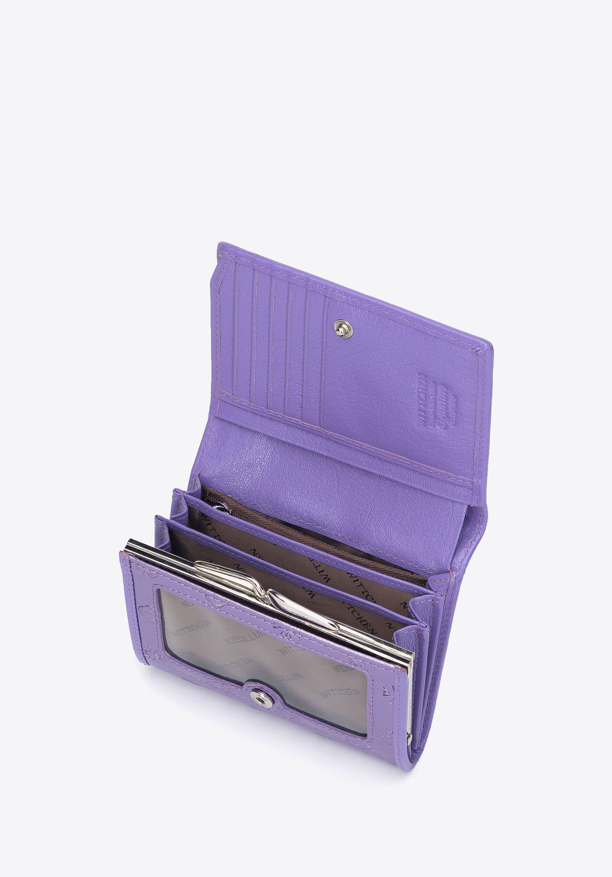 Damski portfel z lakierowanej skóry z monogramem mały