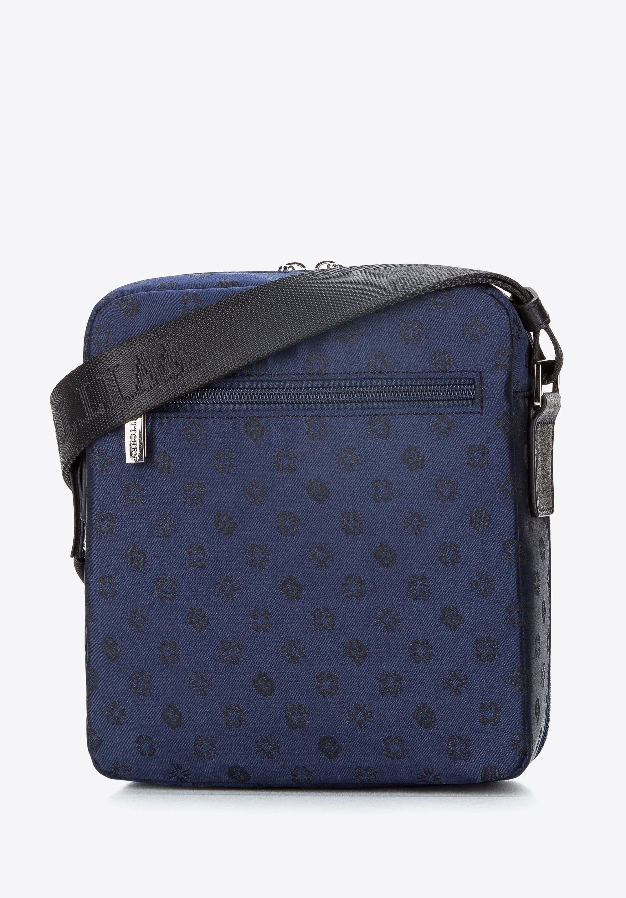 Damska torebka żakardowa z opaskami ze skóry pionowa