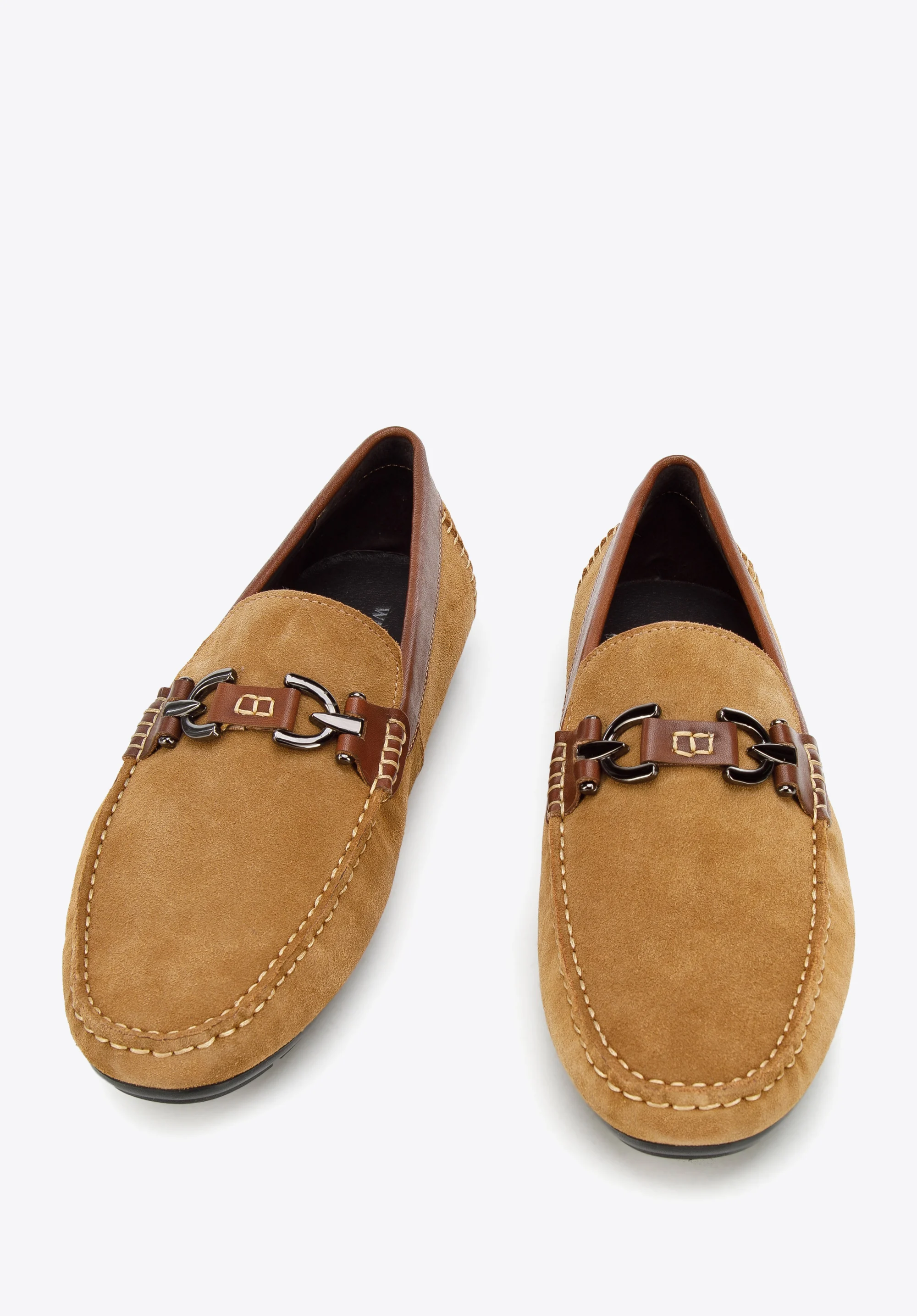 Męskie mokasyny zamszowe z ozdobną klamerką