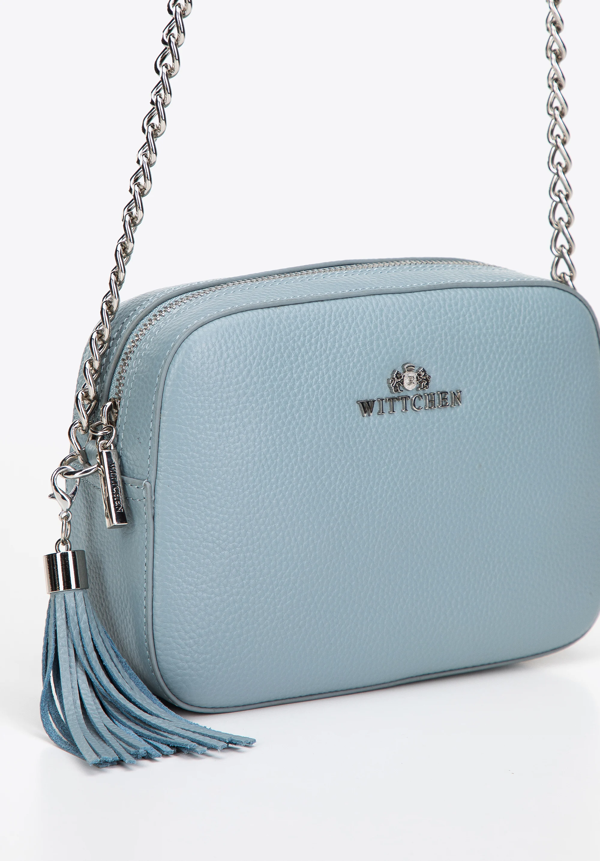 Damska listonoszka skórzana pudełkowa na łańcuszku