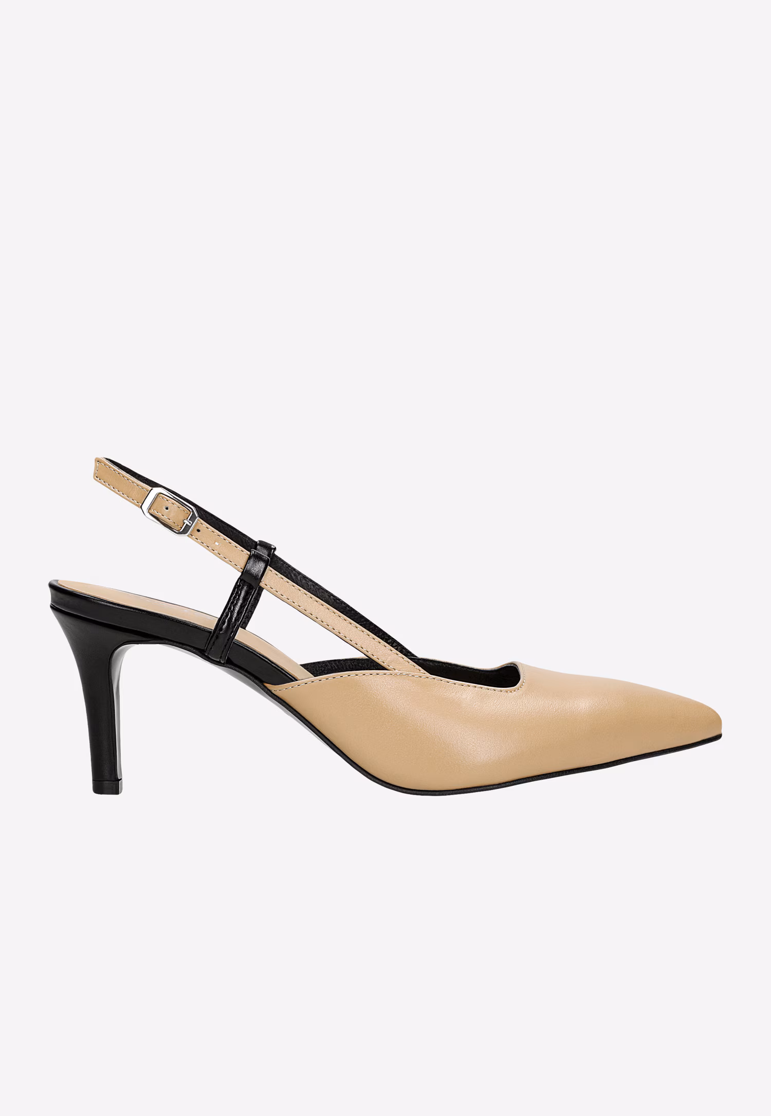 Beżowo-czarne czółenka z odkrytą piętą