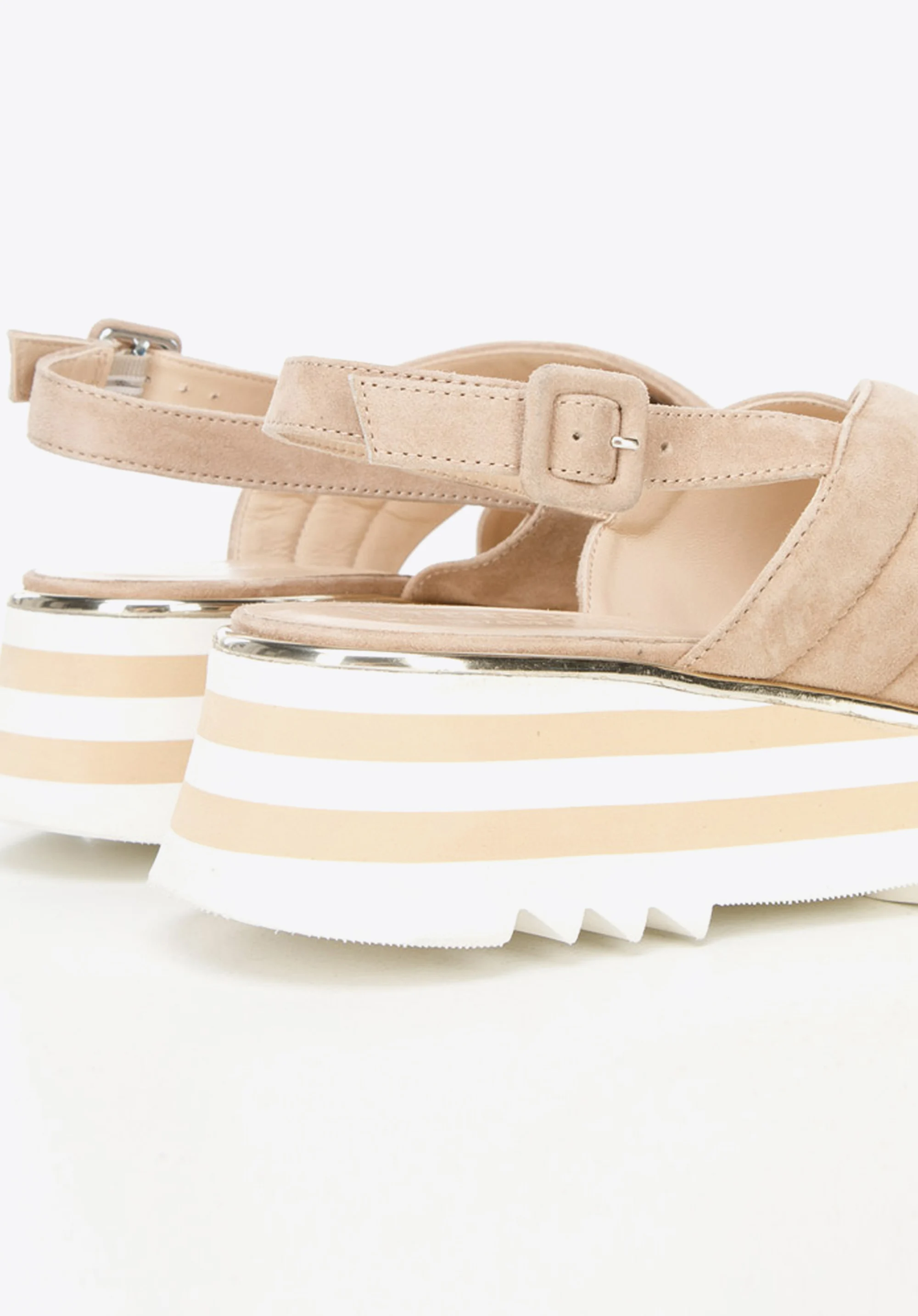 Damskie sandały zamszowe na platformie w paski