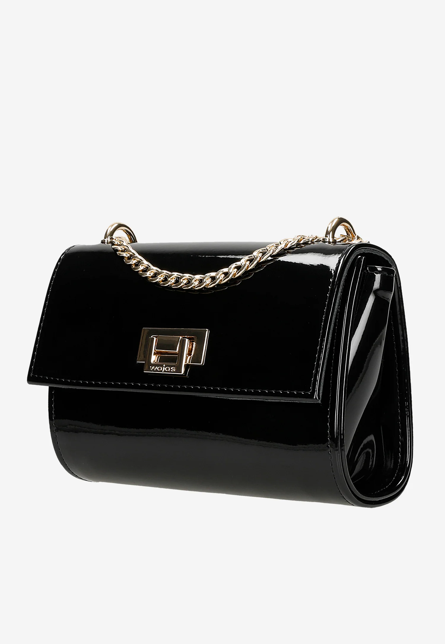 Czarna lakierowana torebka ze złotym łańcuchem