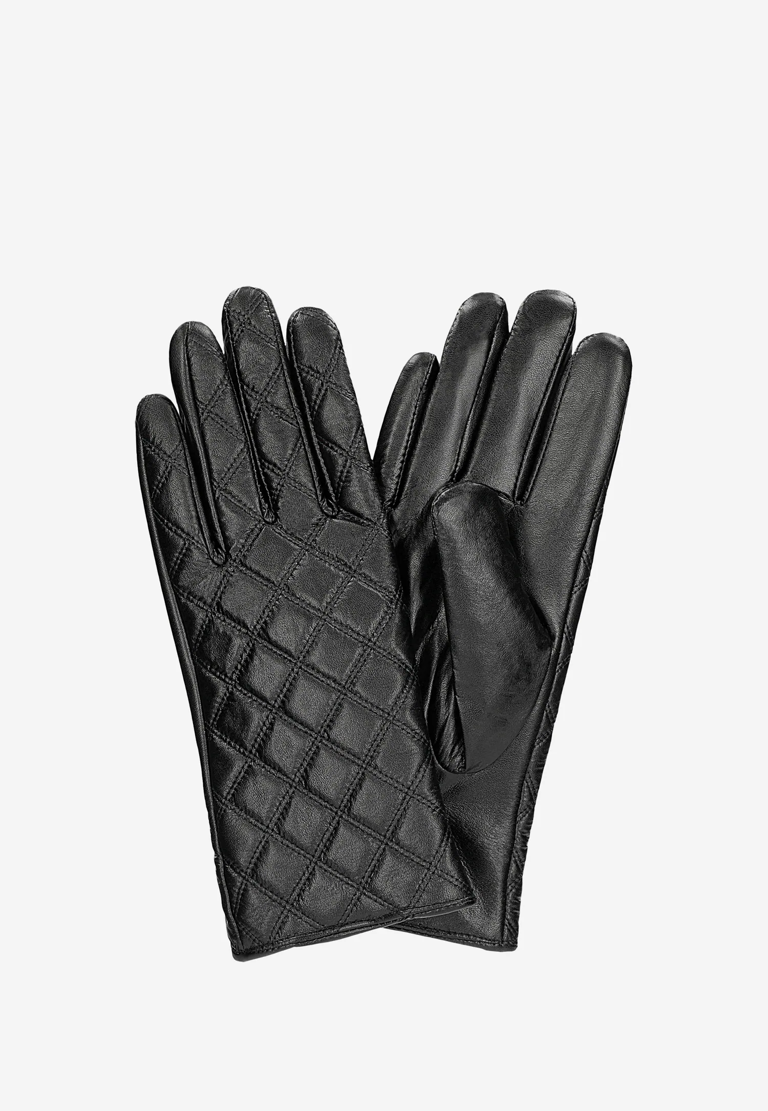 Czarne pikowane rękawiczki ze skóry