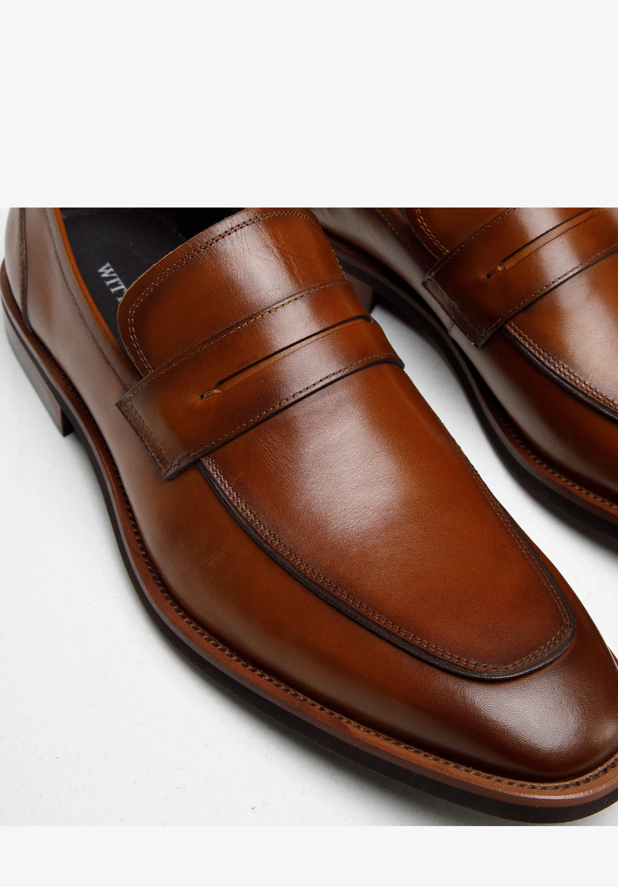 Męskie mokasyny pensówki skórzane z kwadratowym noskiem