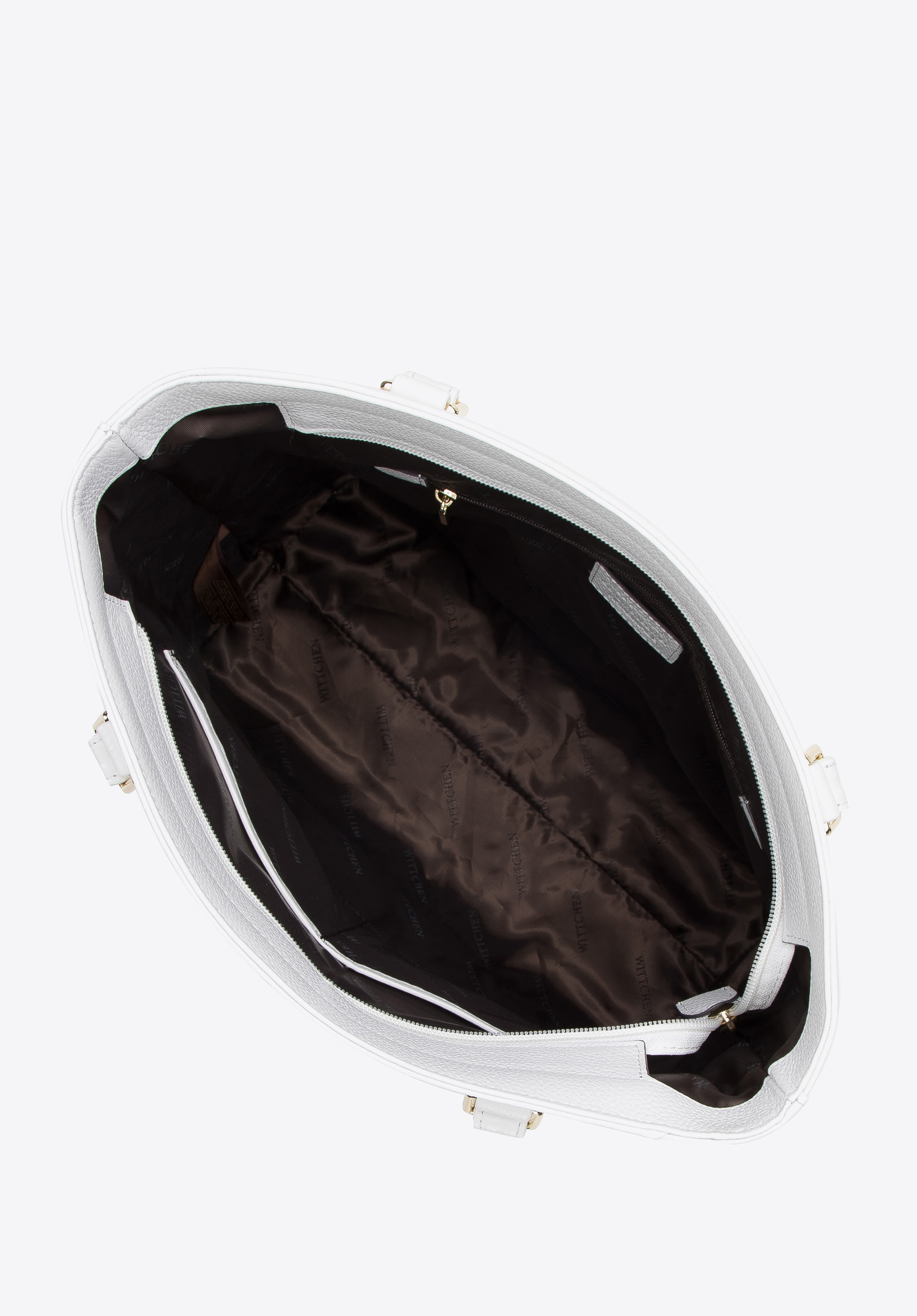 Torebka shopperka skórzana z geometrycznymi przeszyciami