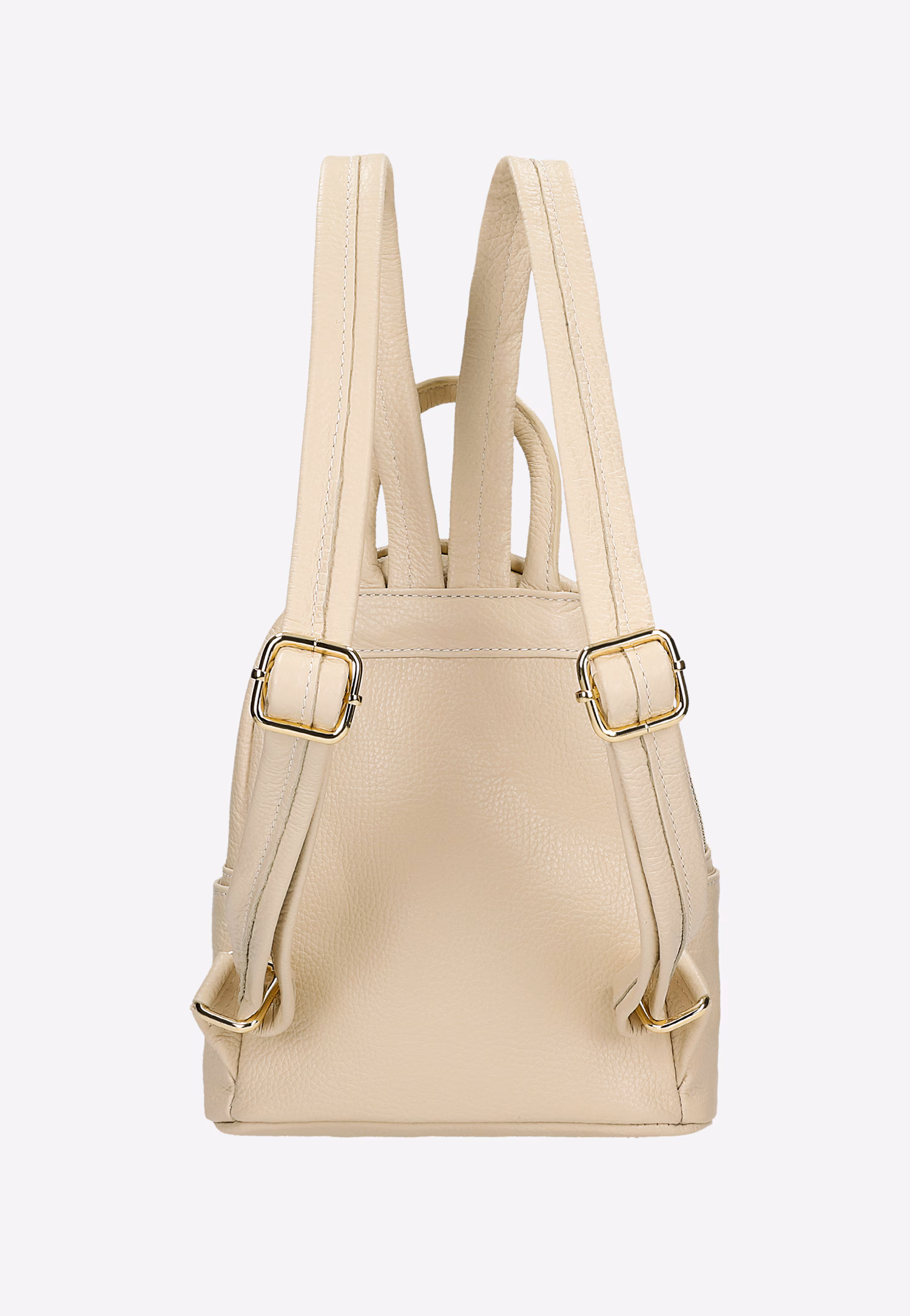 Mały beżowy plecak miejski ze skóry licowej