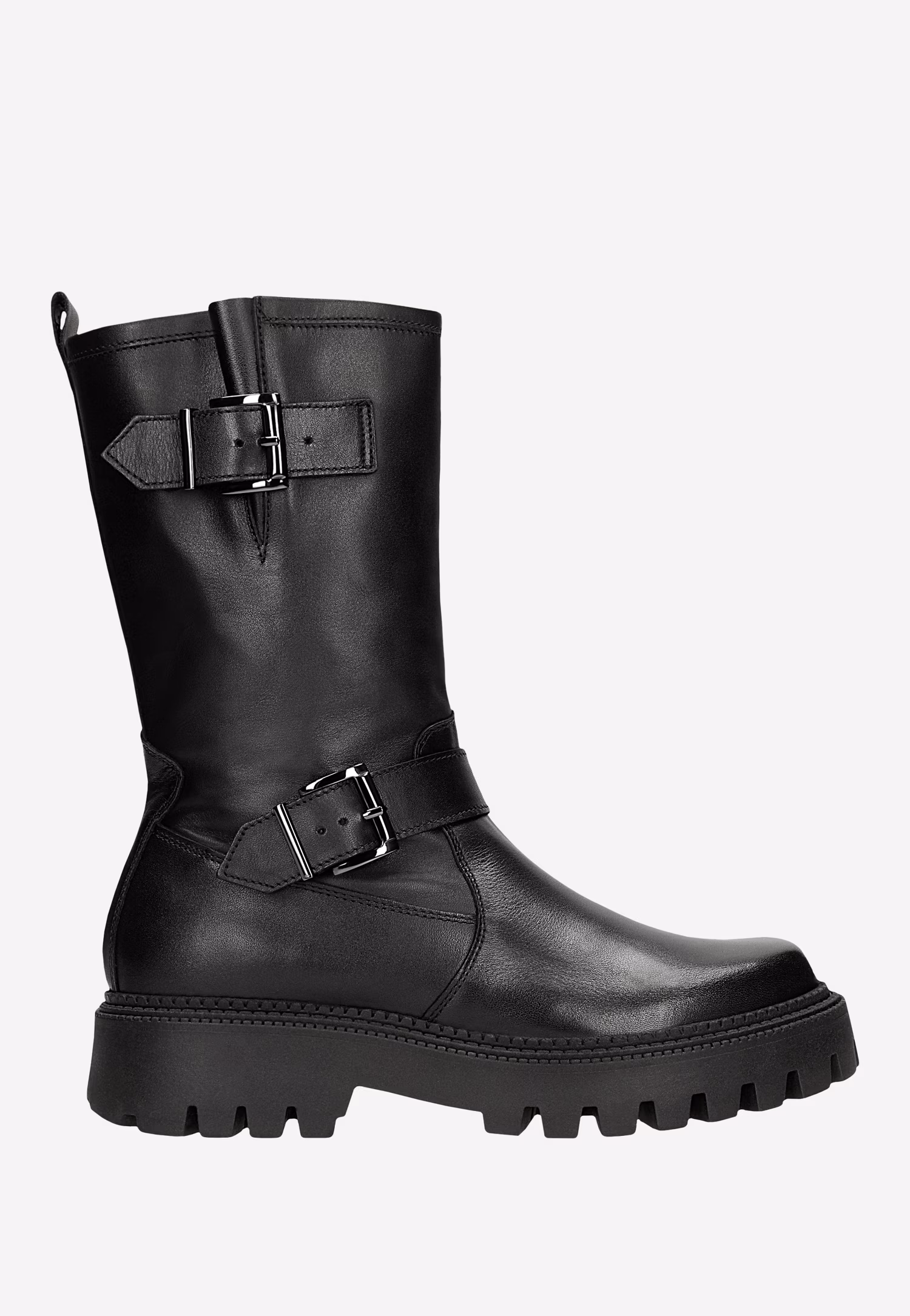 Czarne botki damskie bikery ze skóry licowej