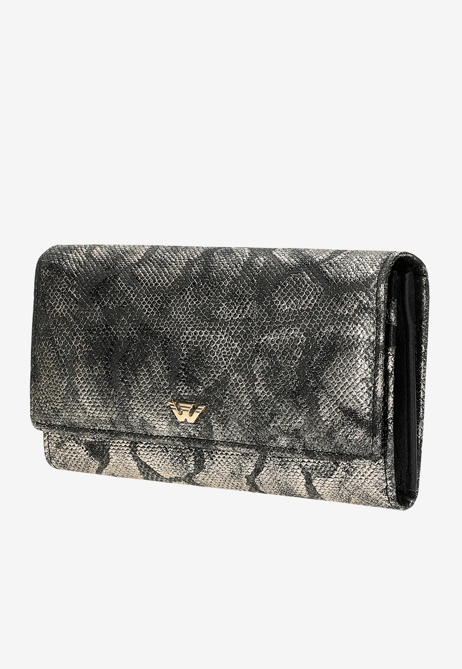 Duży czarno-złoty portfel damski w zwierzęcy print