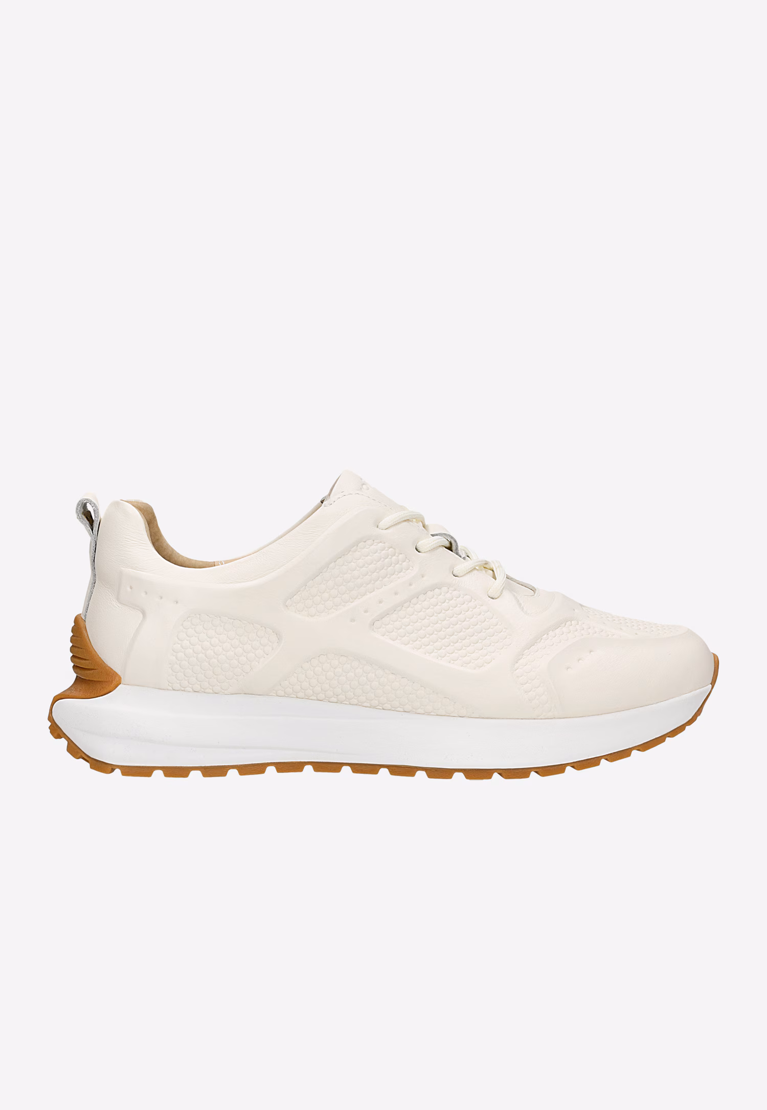 Beżowe sneakersy damskie z ozdobnymi tłoczeniami