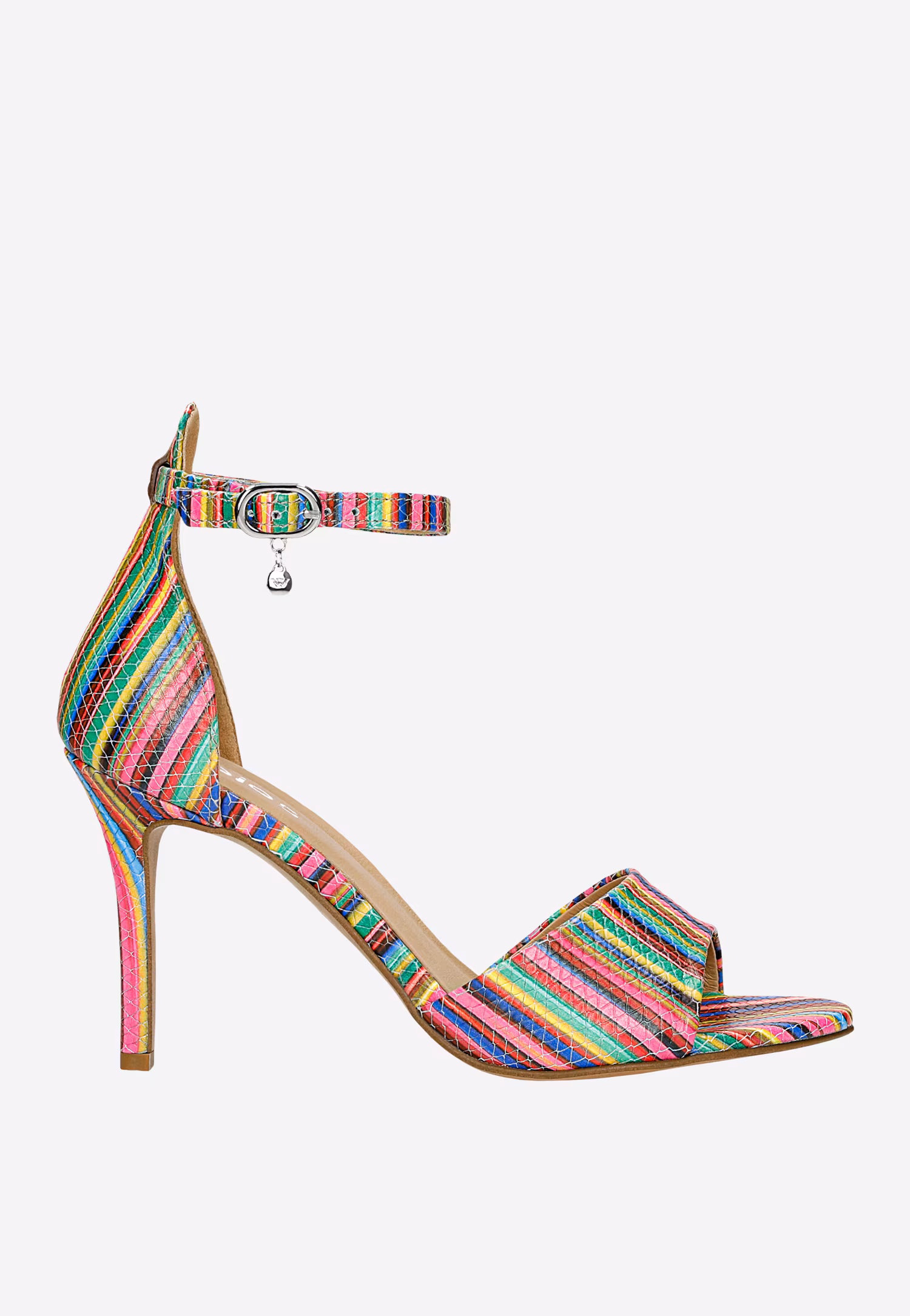 Beżowe sandały na szpilce z paskiem wokół kostki