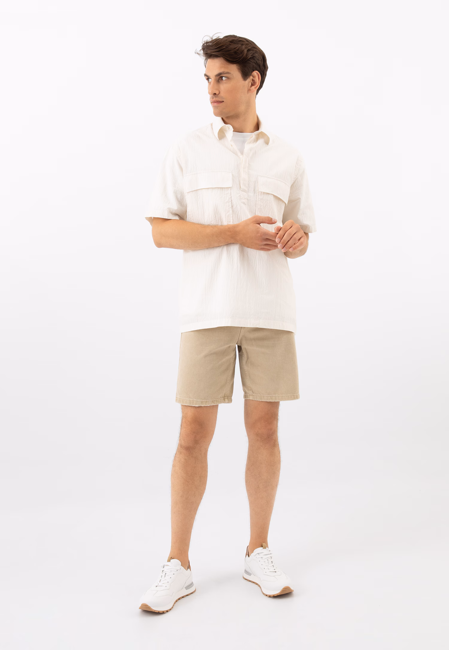 Jasnobrązowe sneakersy męskie ze skóry licowej