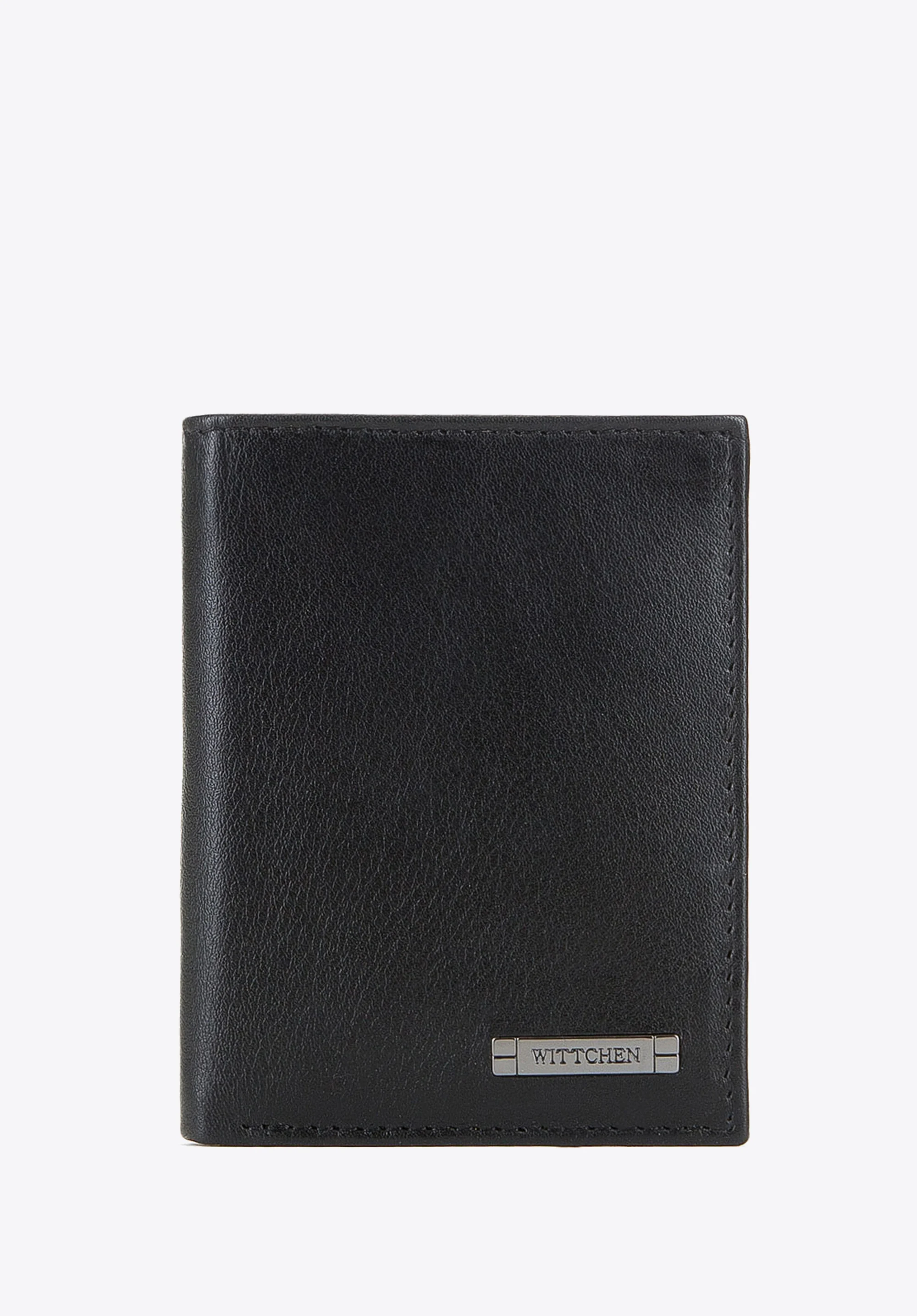 Męski portfel skórzany z metalowym logo pionowy