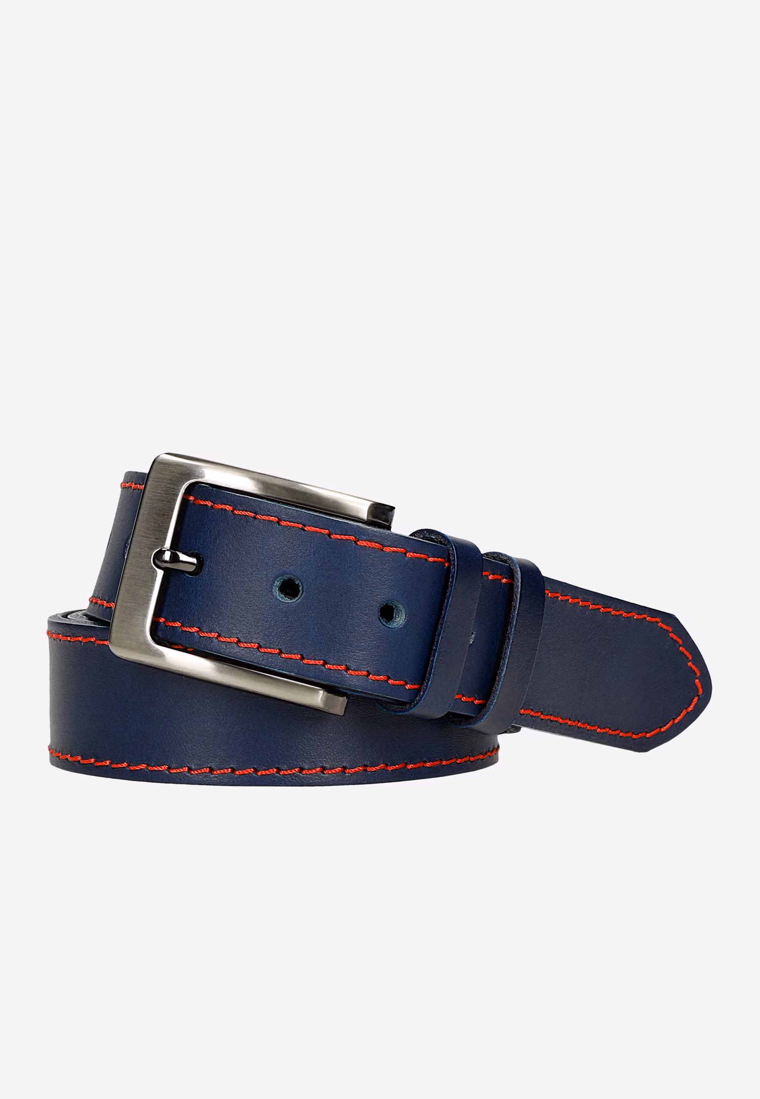 Czarny skórzany pasek męski z czerwonym przeszyciem