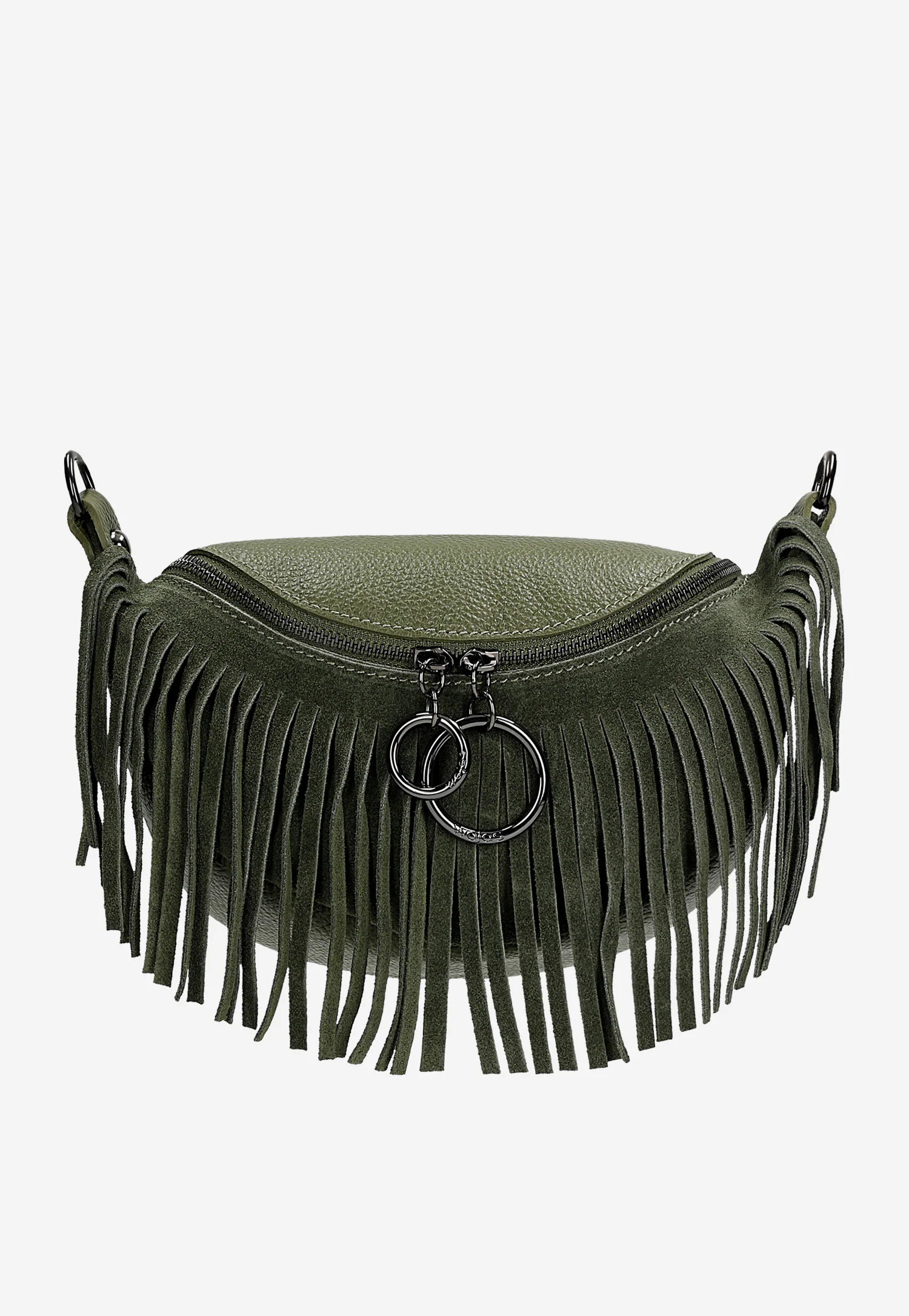 Brązowa nerka damska z frędzlami