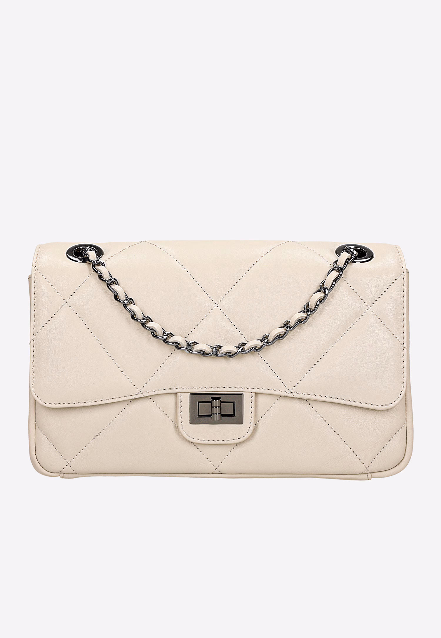 Jasnobeżowa pikowana torebka damska ze skóry licowej