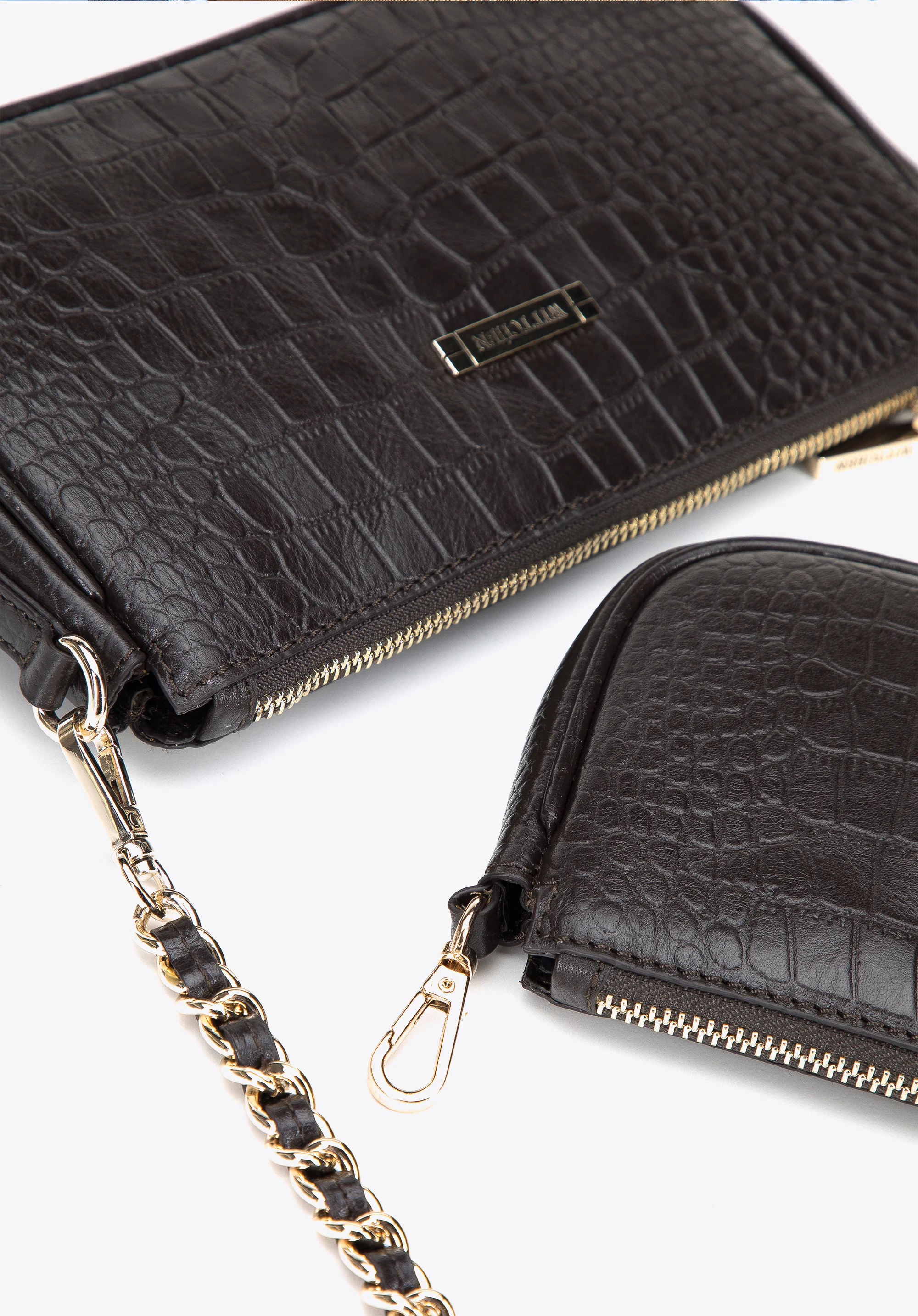 Damska torebka ze skóry o fakturze croco podwójna z etui
