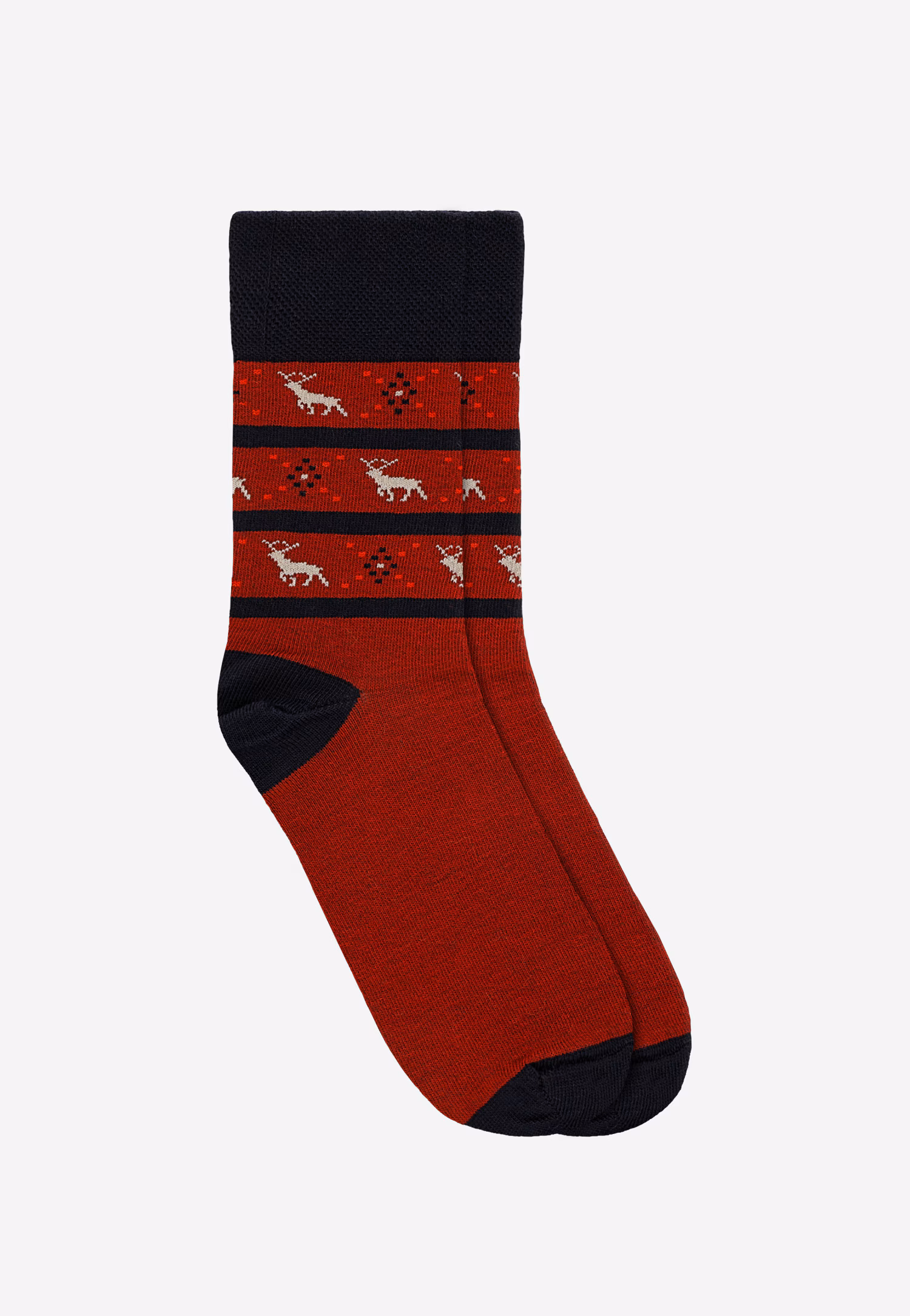 Czerwono-granatowe bawełniane skarpety z motywem świątecznym