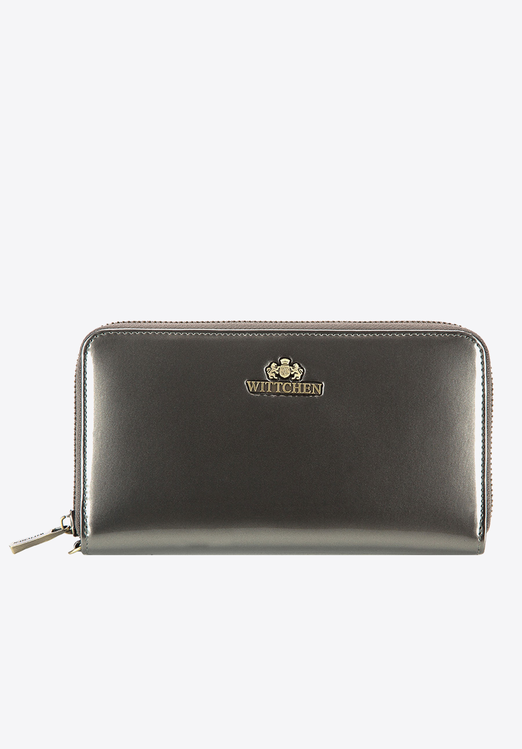 Damski portfel skórzany lakierowany na zamek