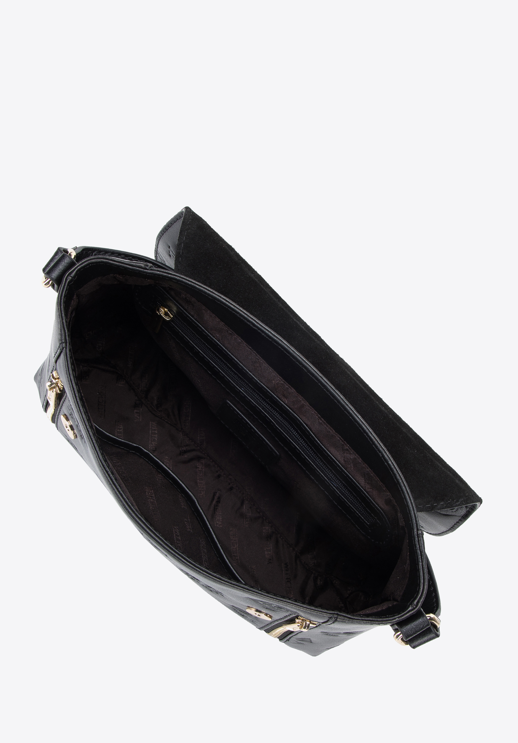 Damska listonoszka skórzana w monogram z pionowymi suwakami