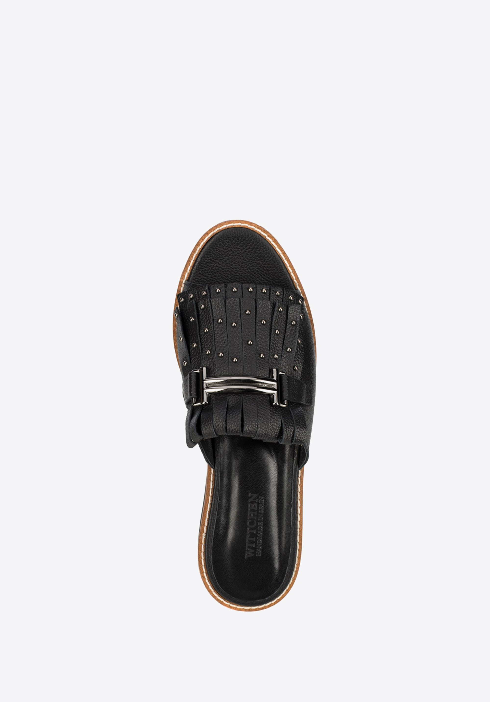 Damskie klapki skórzane z frędzlami