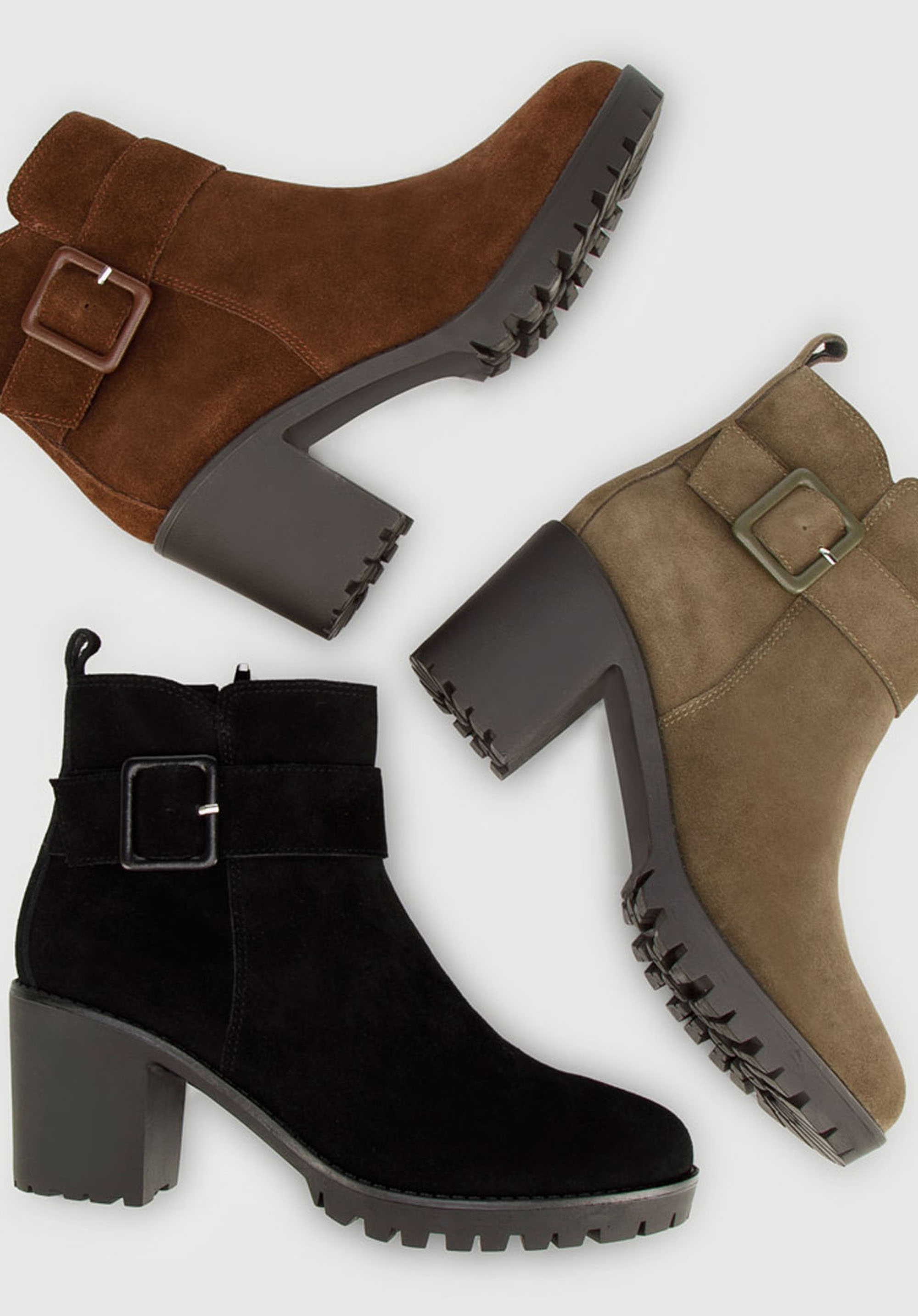 Damskie botki zamszowe z ozdobną klamrą