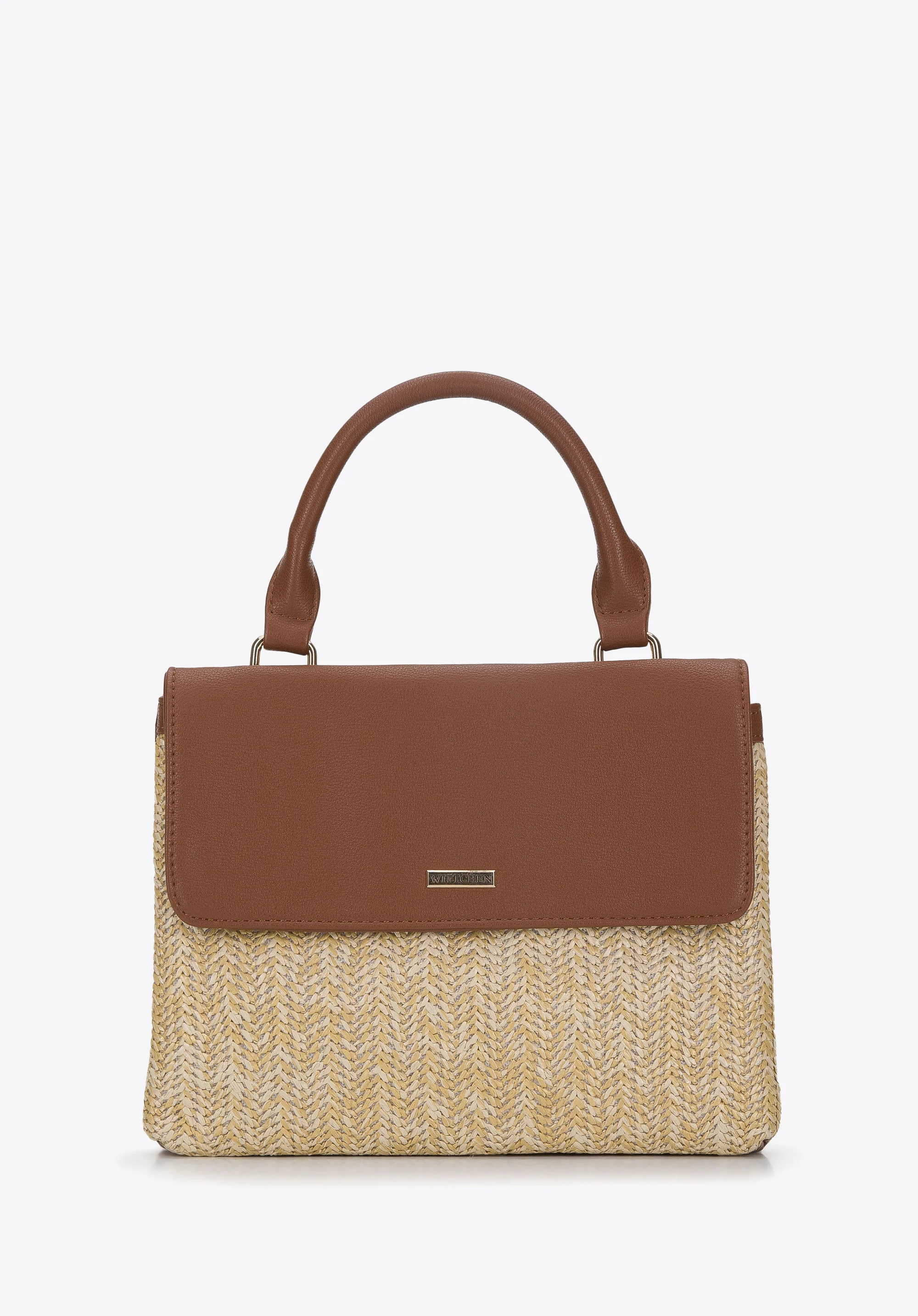 Torebka dwukomorowa z plecionką i klapą z ekoskóry