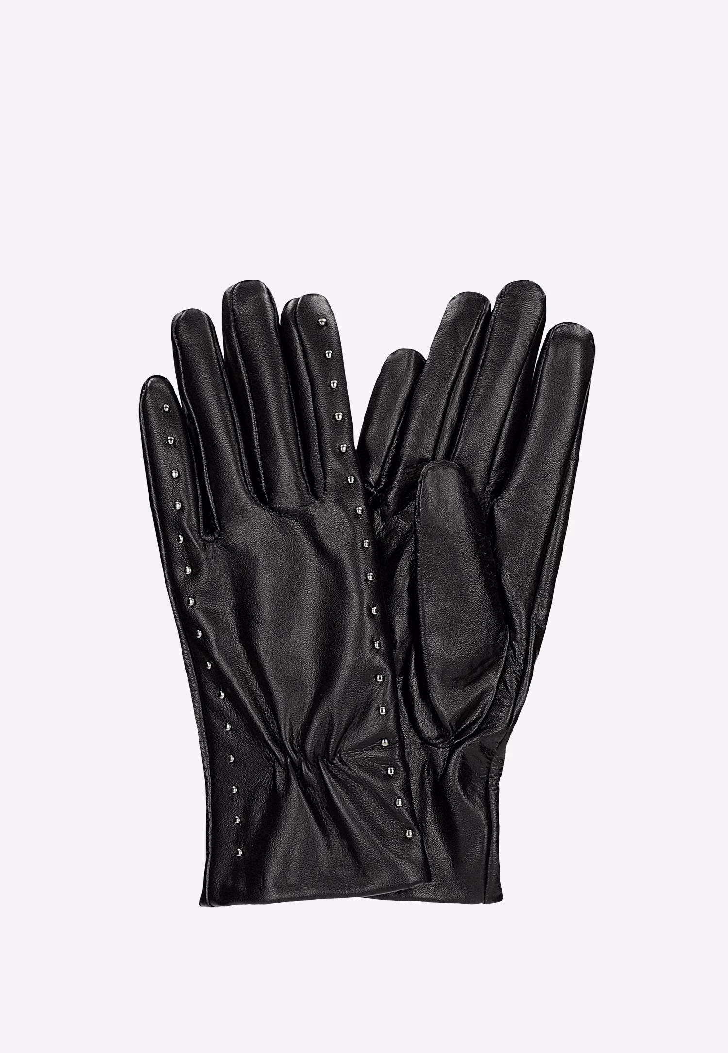 Rękawiczki skórzane czarne ze srebrnymi nitami