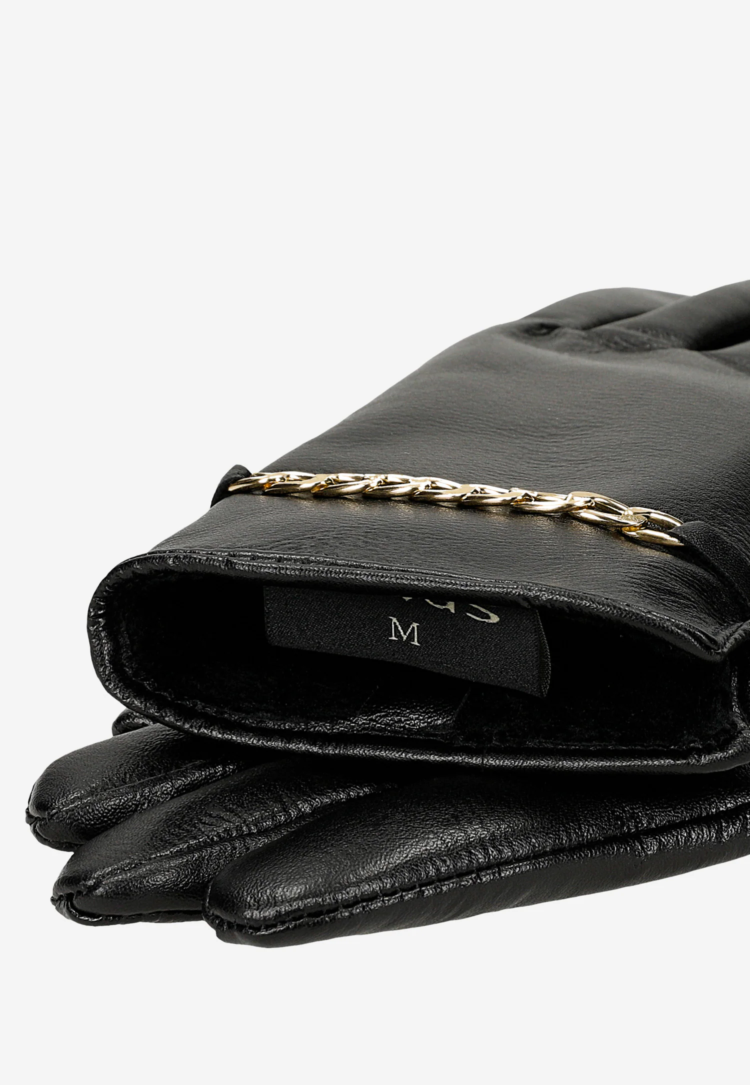 Klasyczne rękawiczki damskie skórzane z ozdobnym łańcuchem