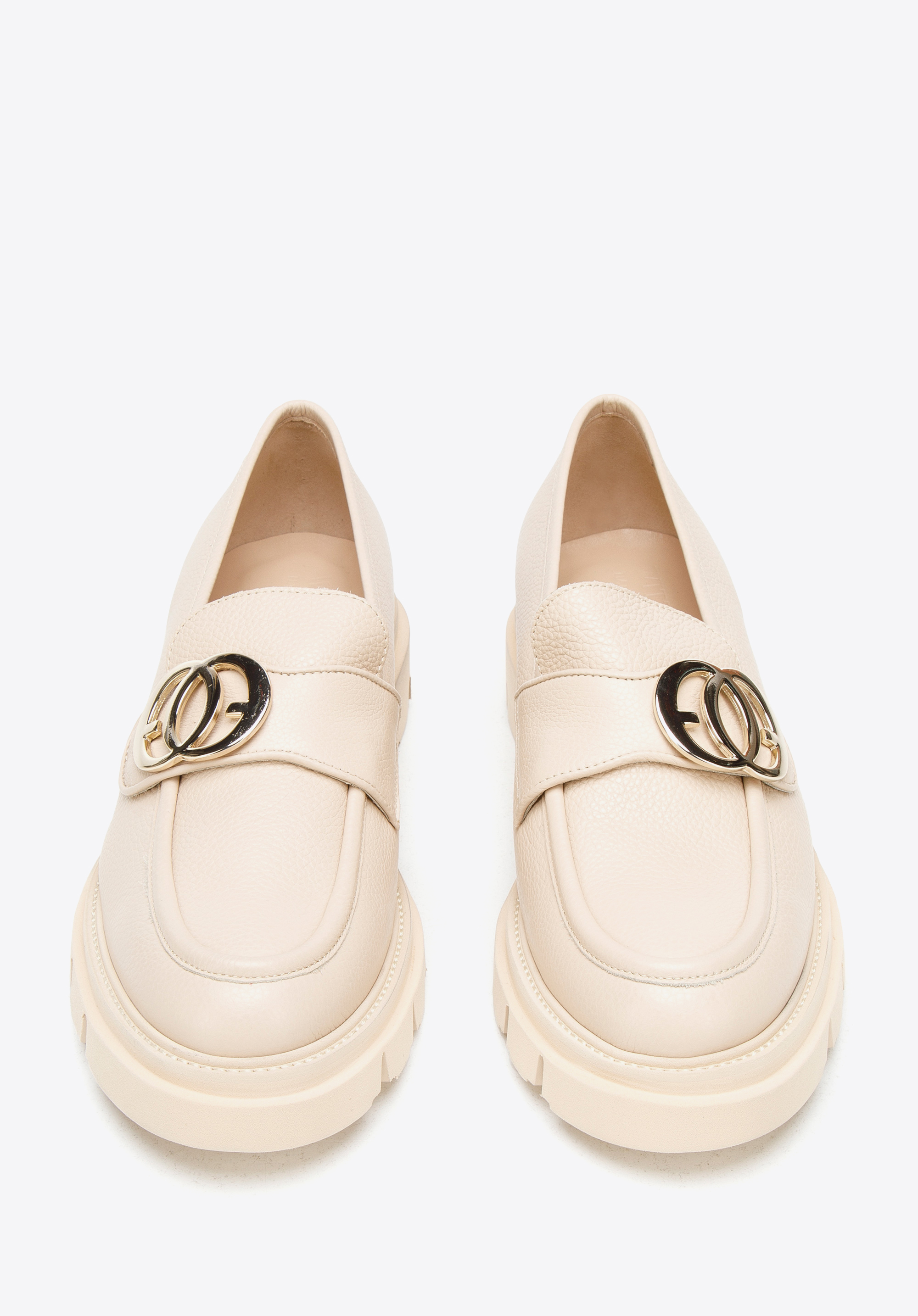 Damskie mokasyny skórzane ze sprzączką na grubej podeszwie